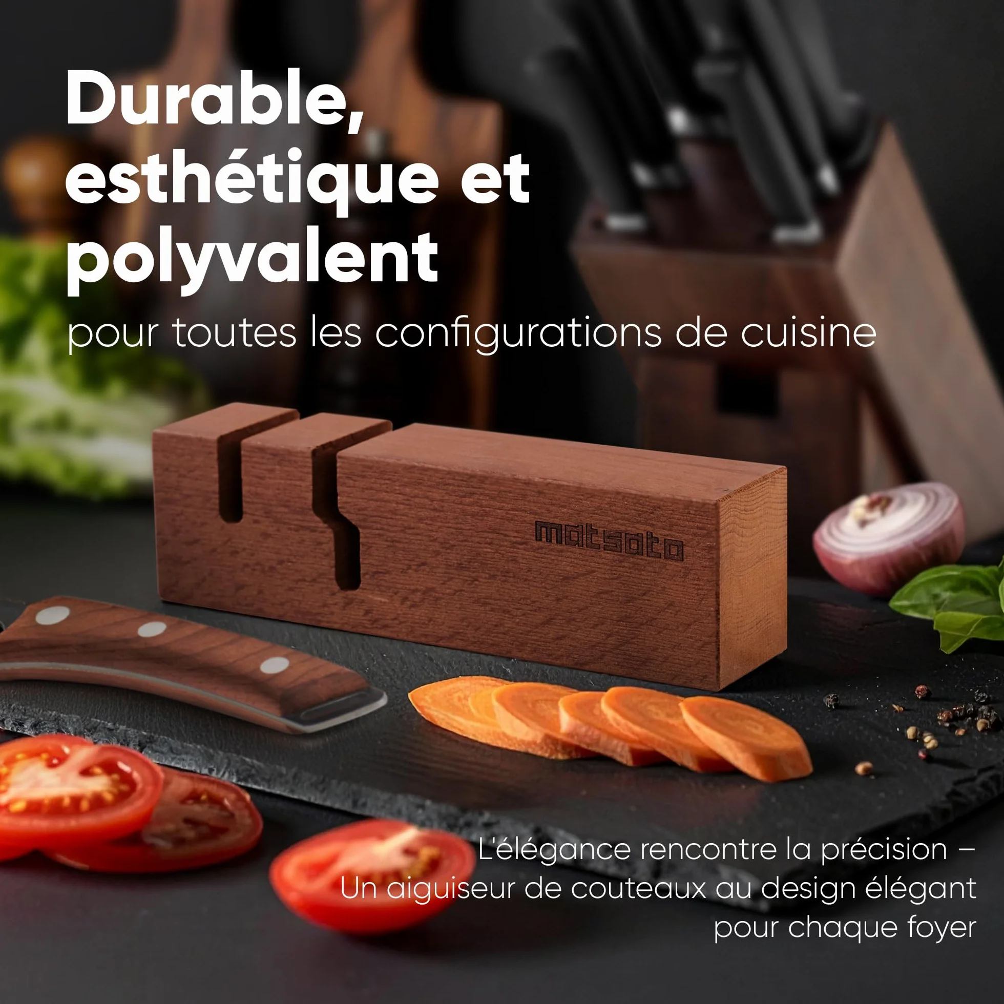 Matsato Aiguiseur Couteaux Manuel 2-en-1 pour Couteaux de Cuisine Base Antidérapante