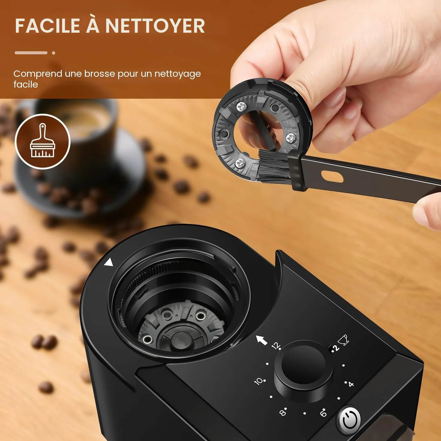 Moulin à café électrique, KIRAINAFLY moulin à café ajustable avec 28 réglages de mouture précis pour le French press, le café goutte à goutte et l'espresso, 12 tasses (Noir)