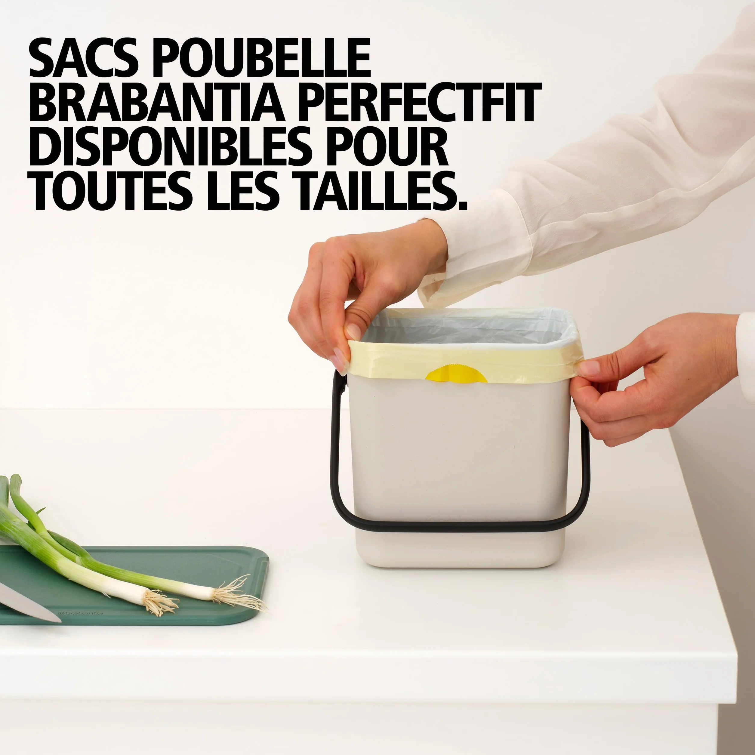 Brabantia Poubelle Sort & Go 3L Beige clair – Système de tri des déchets avec poignée de transport
