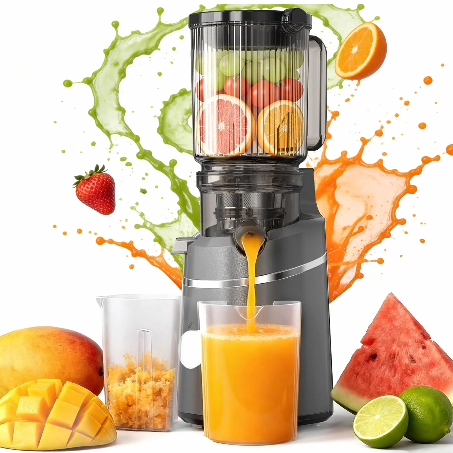 Extracteur de Jus de Fruits et Légumes, Centrifugeuse extracteurs de Jus à Froid, avec Goulotte XXL 130MM et Capacité de 2L, Rendement Élevé de 90%, Inclut Brosse de Nettoyage