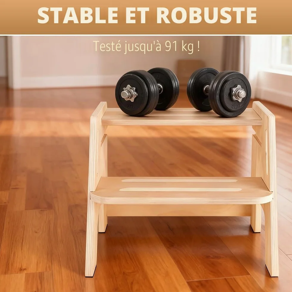 Marchepied pour enfants, 2 marches, avec structure antidérapante et poignées portables, capacité de charge jusqu'à 150 kg, pour enfants, cuisine, salle de bain et salon