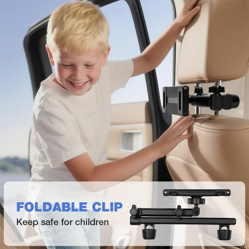 AXFEE Samochodowy uchwyt na tablet, wysuwany uchwyt na zagłówek, uchwyt na tablet, uniwersalny uchwyt na zagłówek do tabletów, do urządzeń iPad iPhone, Switch, smartfonów i urządzeń o przekątnej