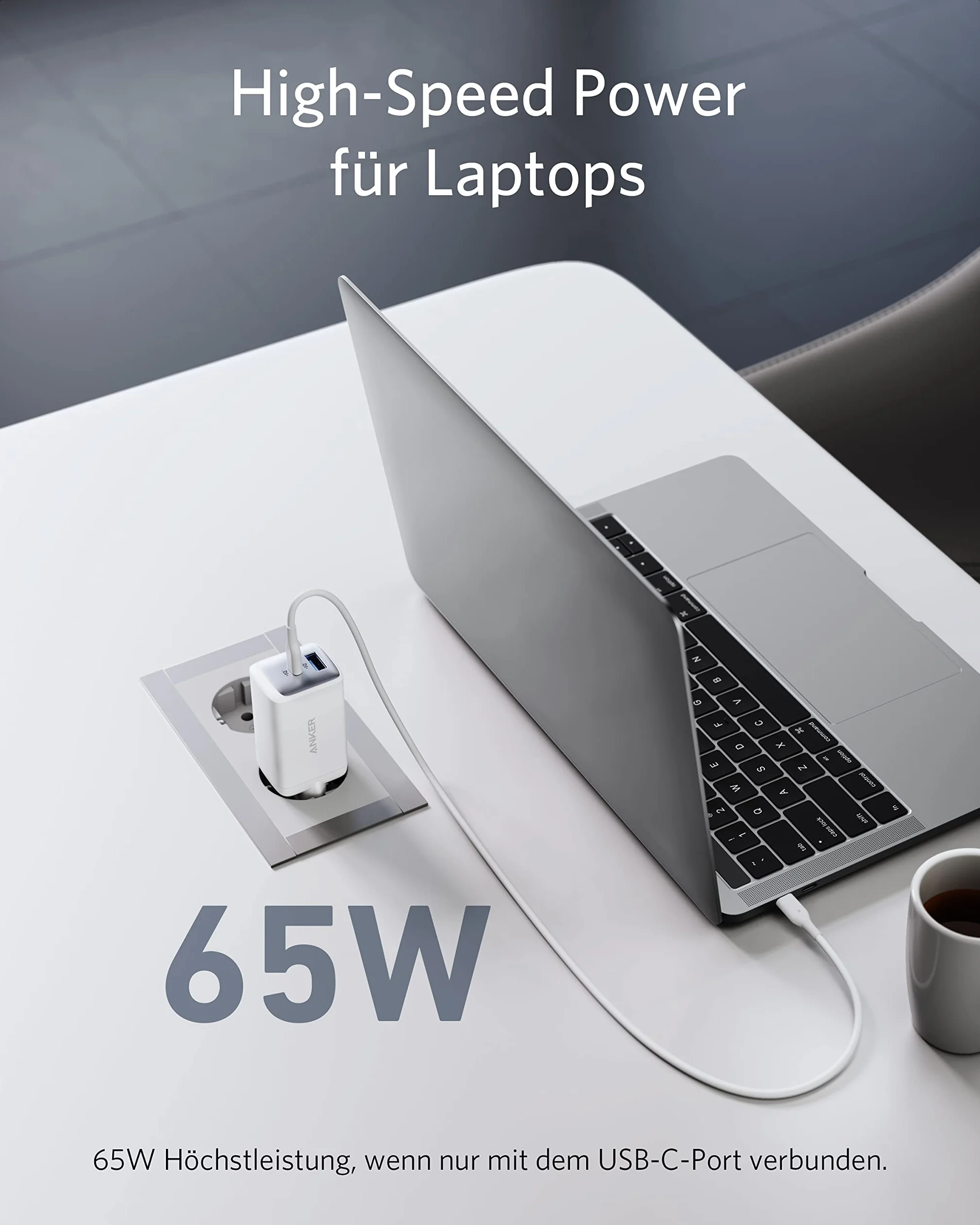 Anker Ładowarka USB-C 725, kompaktowy zasilacz 65 W, 2-portowy, nadaje się do MacBook Pro/Air, iPad Pro, Galaxy S22+/S21, Dell XPS 13, Note 20/10+, iPhone 16/Pro, Pixel i wielu innych
