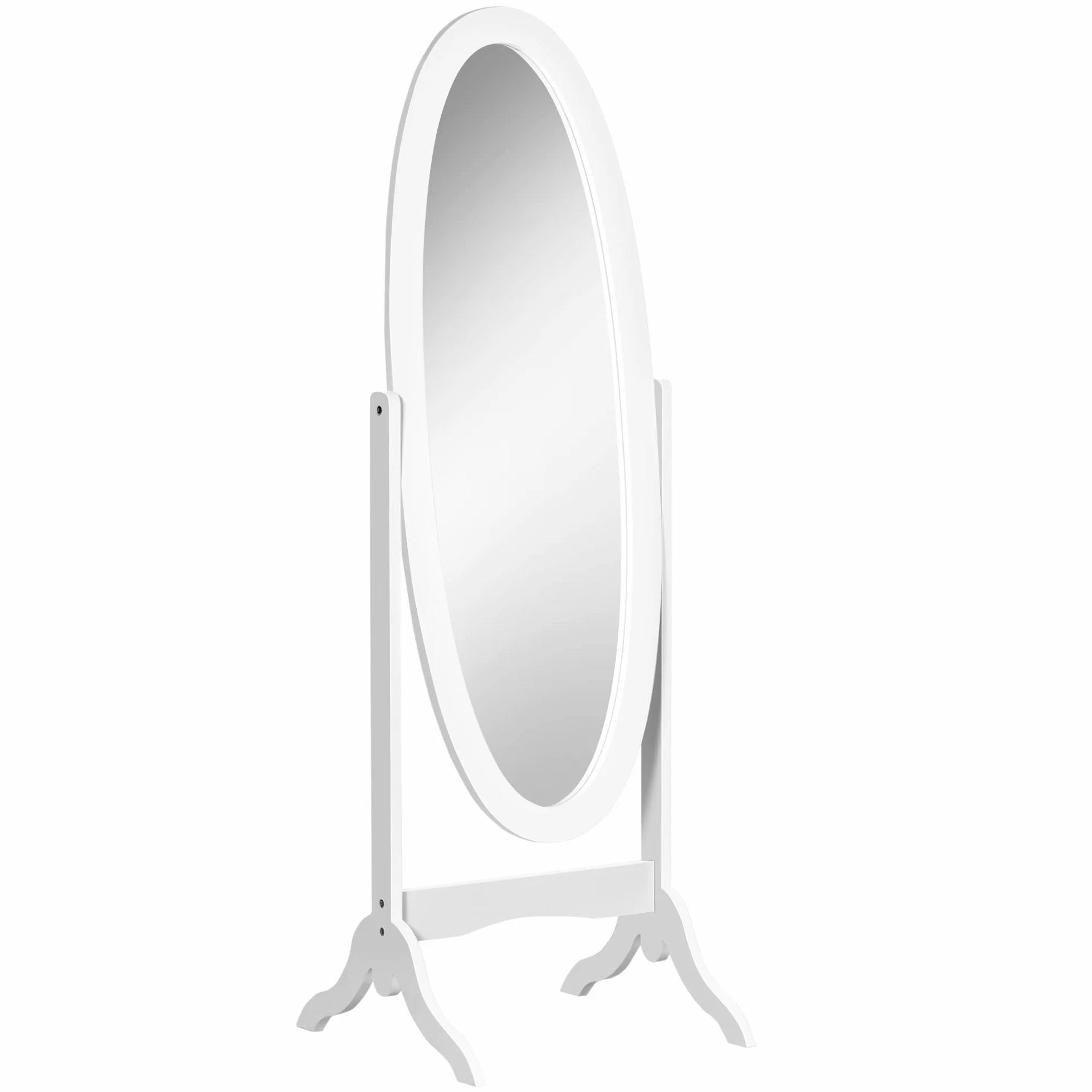 HOMCOM Miroir à Pied Ovale Style Shabby Chic Inclinable 48x46x147 cm MDF Blanc
