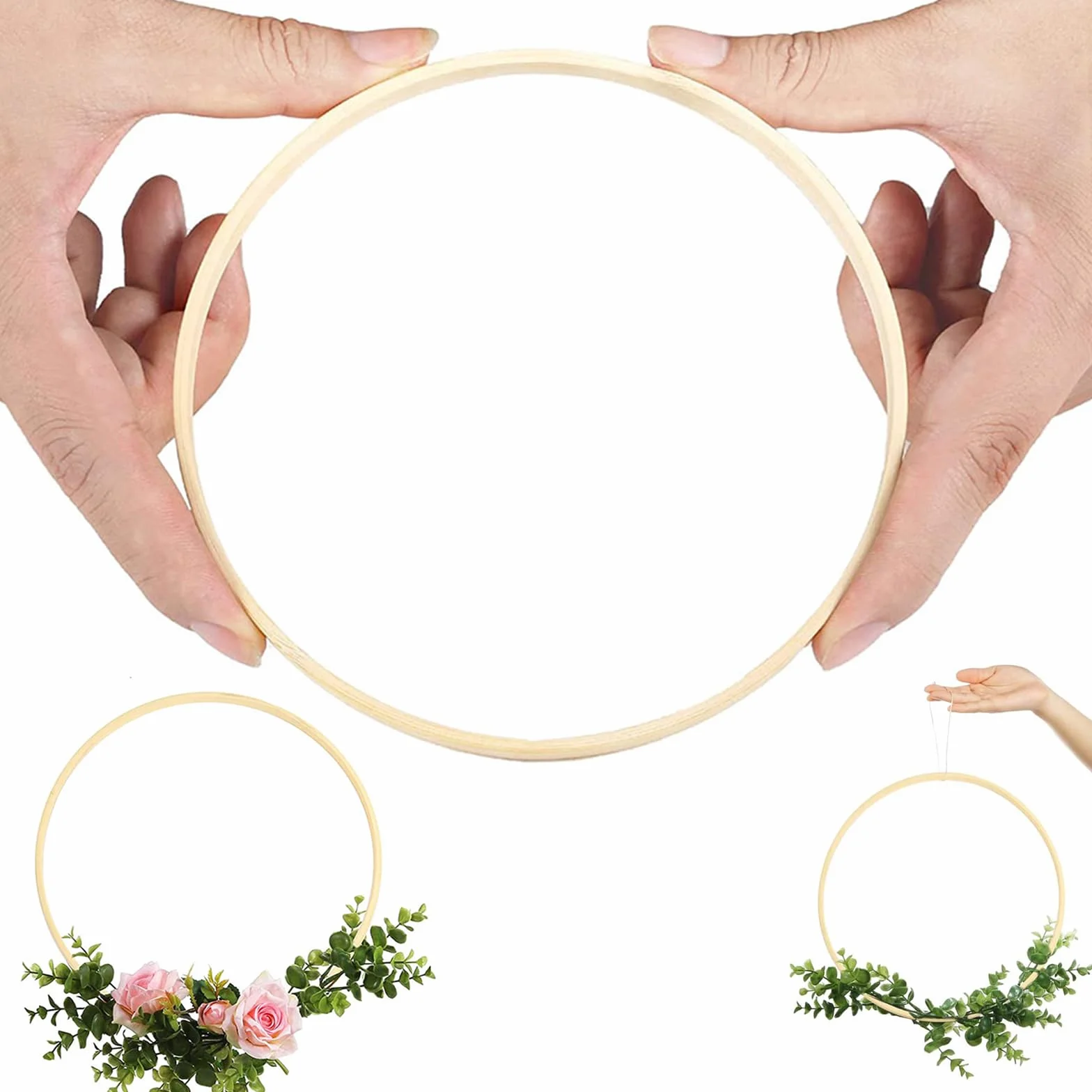 Cercle Bois Attrape Rêve Macramé 10 cm Bambou Anneaux Couronne Décoration Mariage