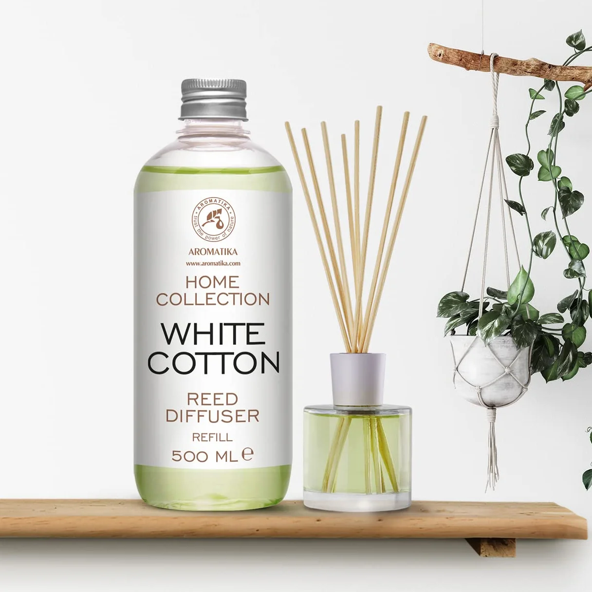 Diffuseur de Parfum Coton Blanc 500ml - Bâtonnets de Parfum - Diffuseur à Roseaux