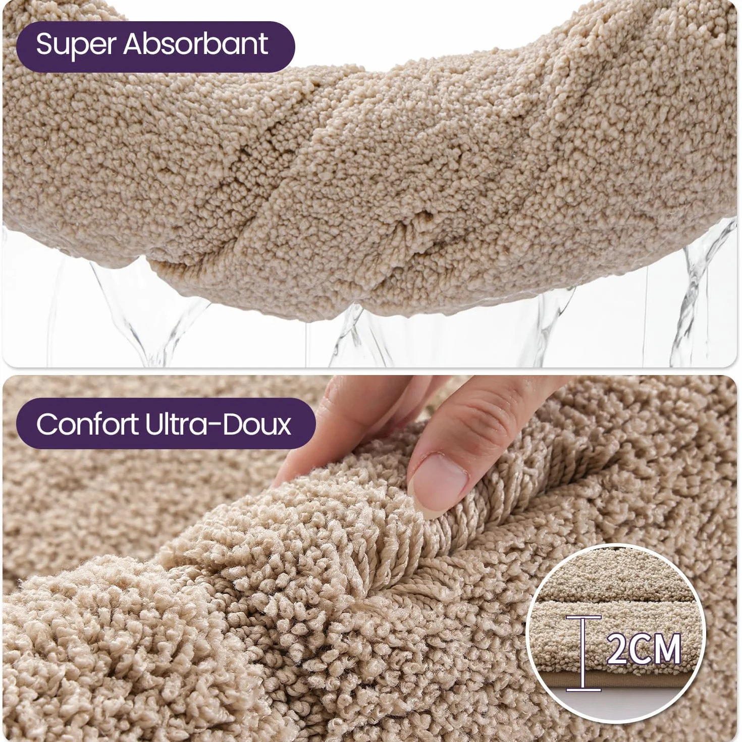 DEXI Tapis de Bain Antidérapant 60x90 cm Microfibre Lavable en Machine Beige