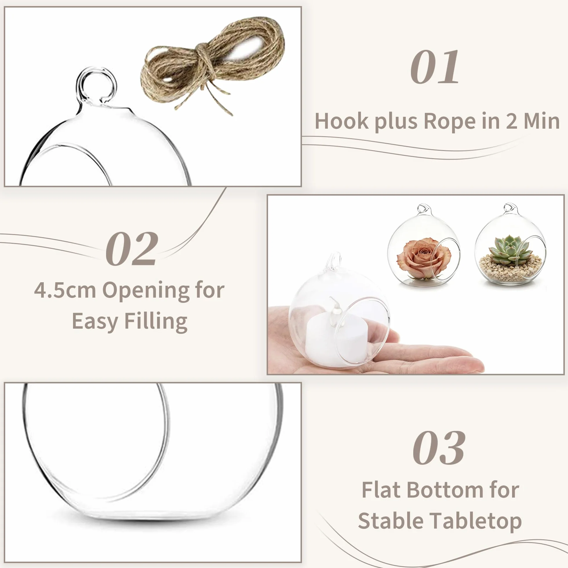 Sziqiqi 24 Pièces Bougeoir en Verre Suspendu de Bougies LED, 8cm Boules de Verre Creatives Décoration Aux Chandelles pour Table de Mariage Fête Décorations de Noël Anniversaire Bougeoir Decoratif