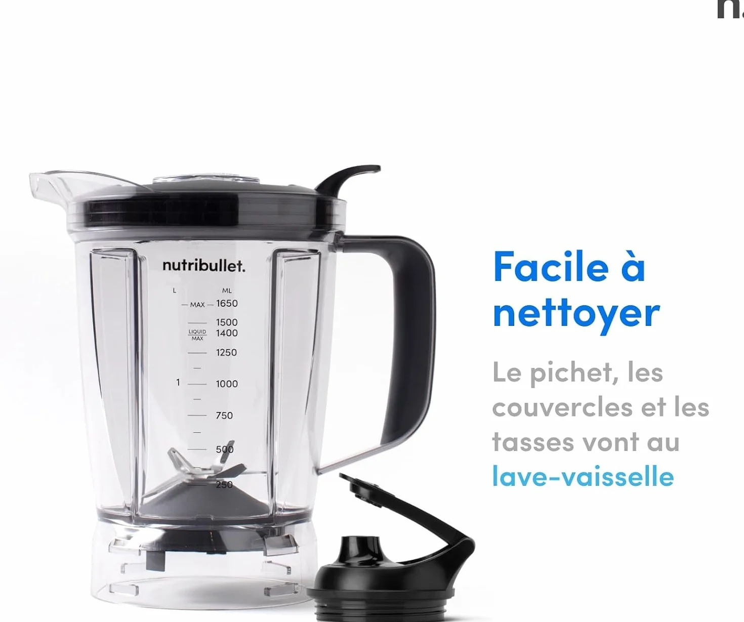 Nutribullet Full Size Blender Combo, mixeur électrique, broyeur multifonctionnel, professionnel, puissance 1200 Watt, carafe 1,9l, verres 946ml et 710ml, noir, NBF500MB