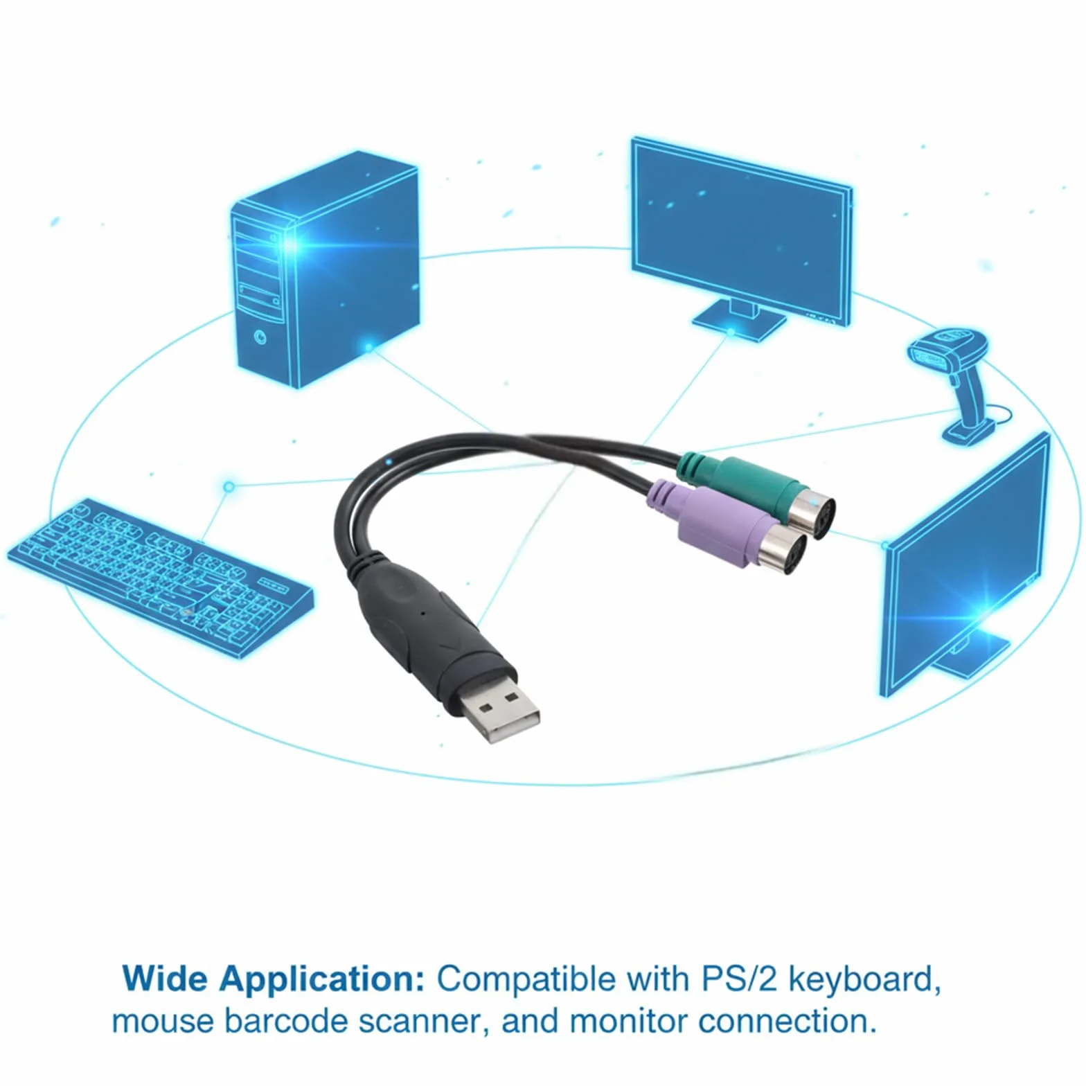 Adaptateur PS2 vers USB actif double pour clavier souris (noir)
