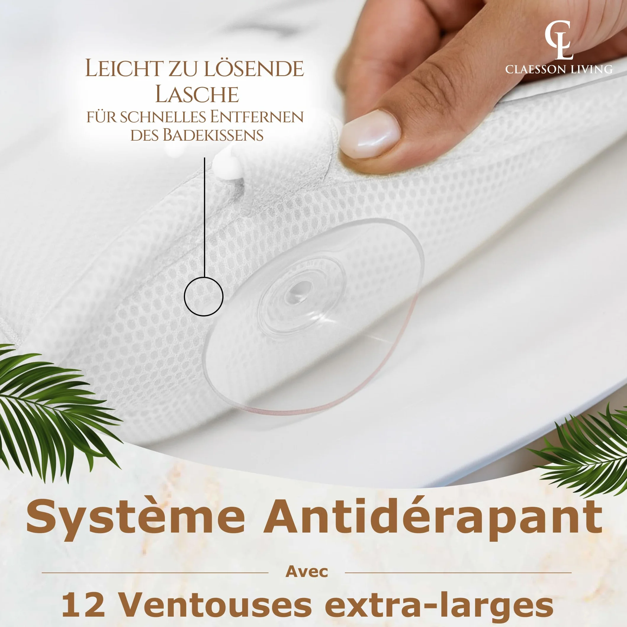 Coussin Baignoire Corps Complet Claessonliving (152x56cm) - Matelas de Bain avec appuie-tête (11cm) & Supports Corps - Coussin Baignoire Adulte - Oreiller Baignoire - Sacs de Lavage Inclus - Blanc
