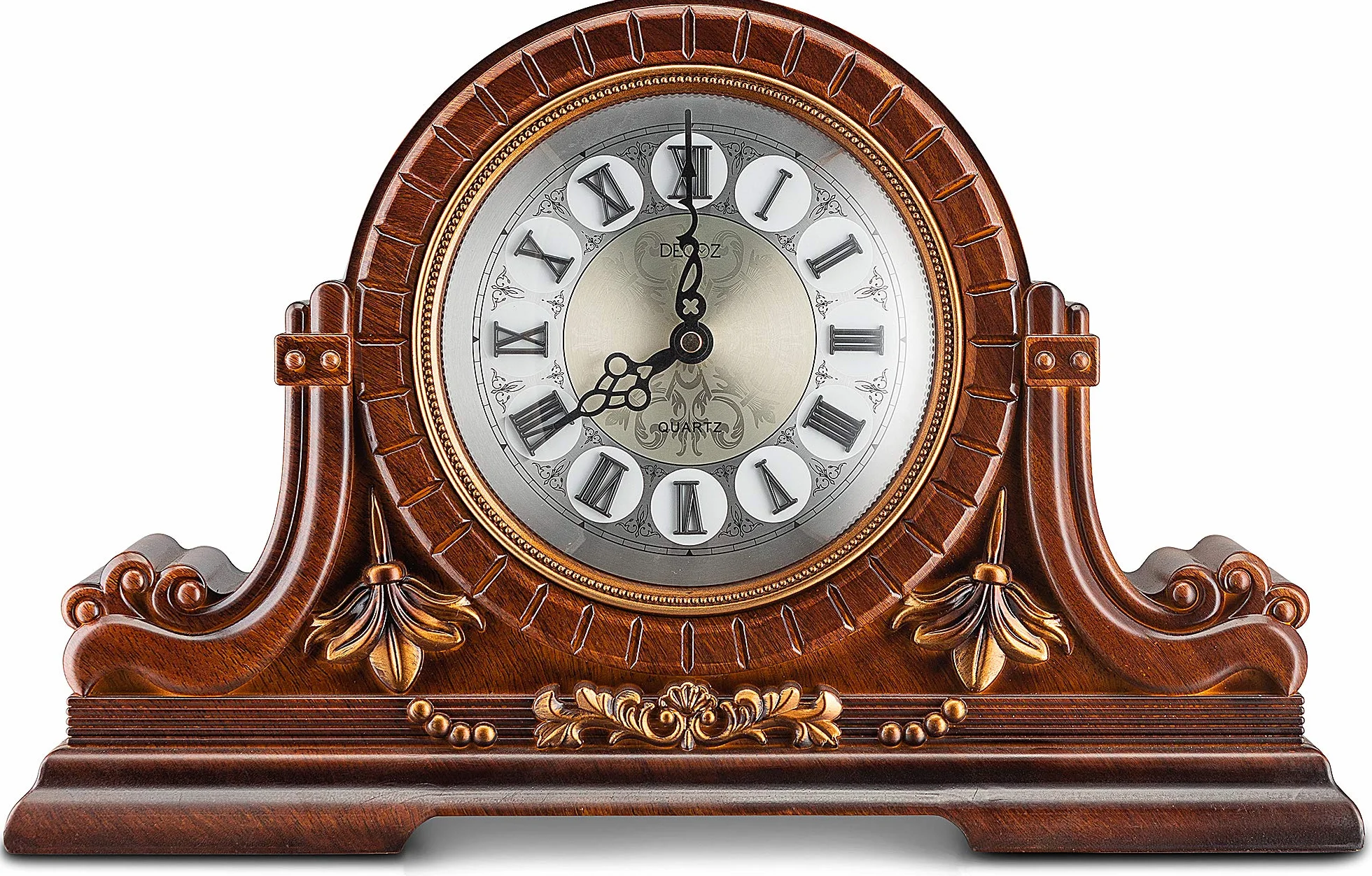 Decodyne Grande Horloge de Cheminée Antique Chiffres Romains Imitation Bois
