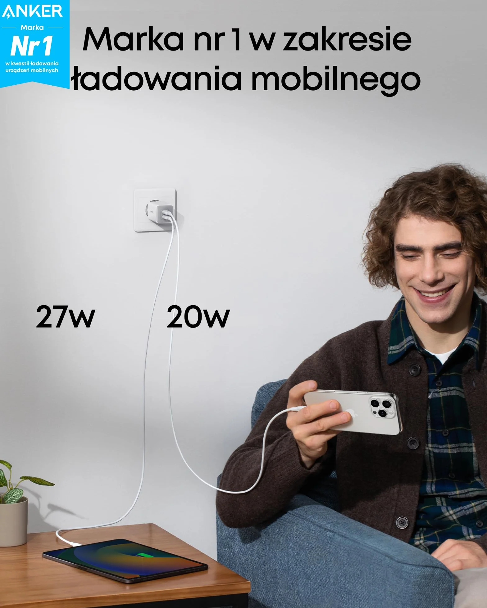 Anker Ładowarka USB-C 47 W, ładowarka 523 (Nano 3), kompaktowa 2-portowa szybka ładowarka GaN (biała)