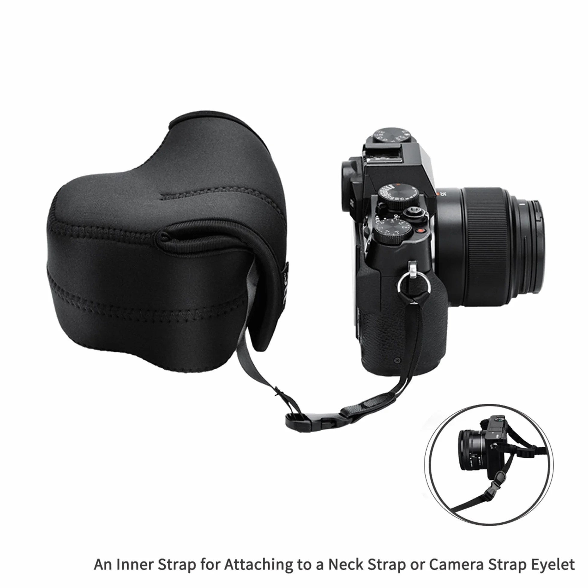JJC Etui neoprenowe do Fujifilm X100V Fuji X-E4 X-T30 X-T20 X-T10 X-T100 X-A5 + Fujinon XC 15-45mm PZ/XF 35mm f2 R/XF 18mm f2 R, Olympus E-M10 Mark II + obiektyw 14-4-45 mm 2 mm