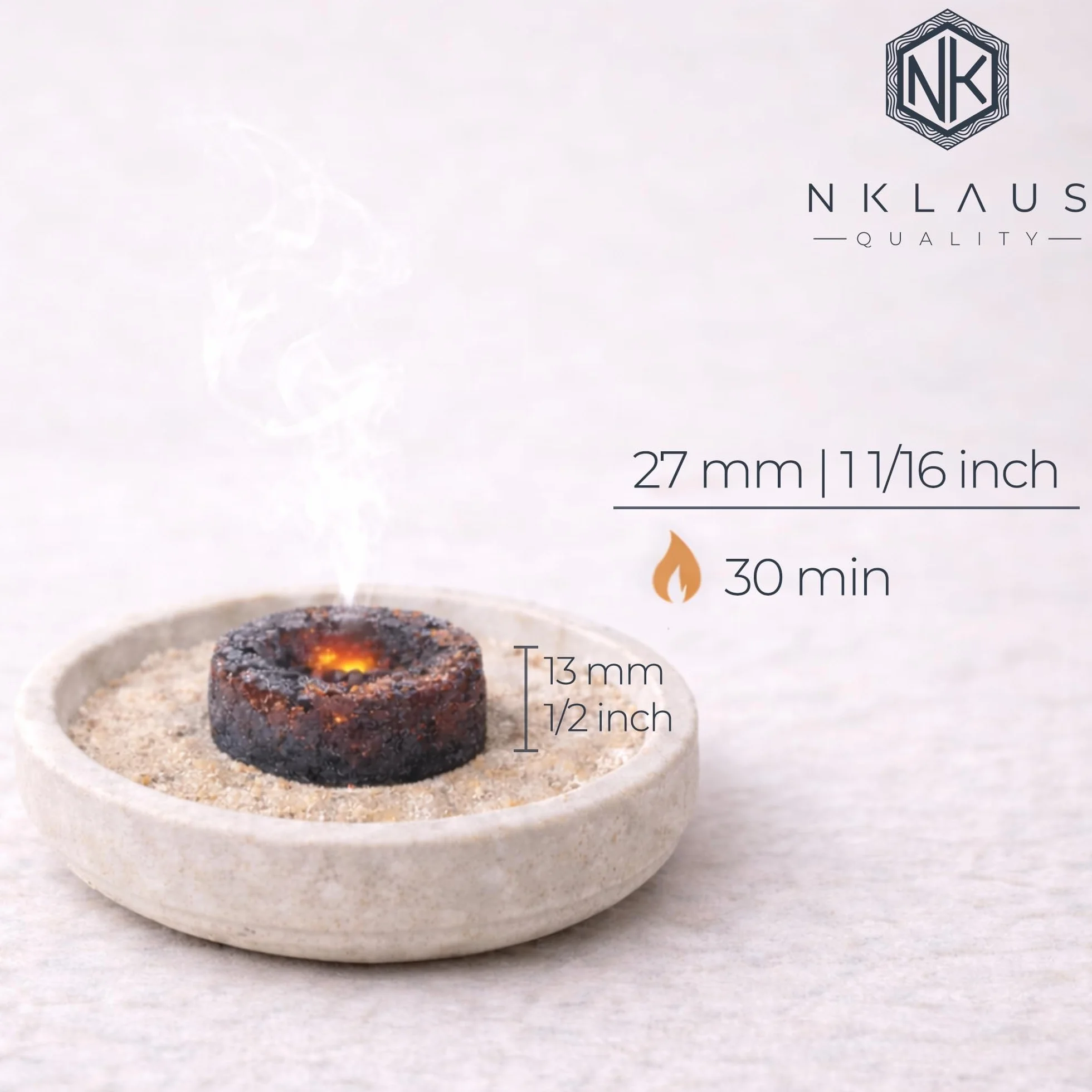 NKlaus Charbon Allumage Rapide 5 Rouleaux Ø 27mm 30 Pièces Charbon d'Encens