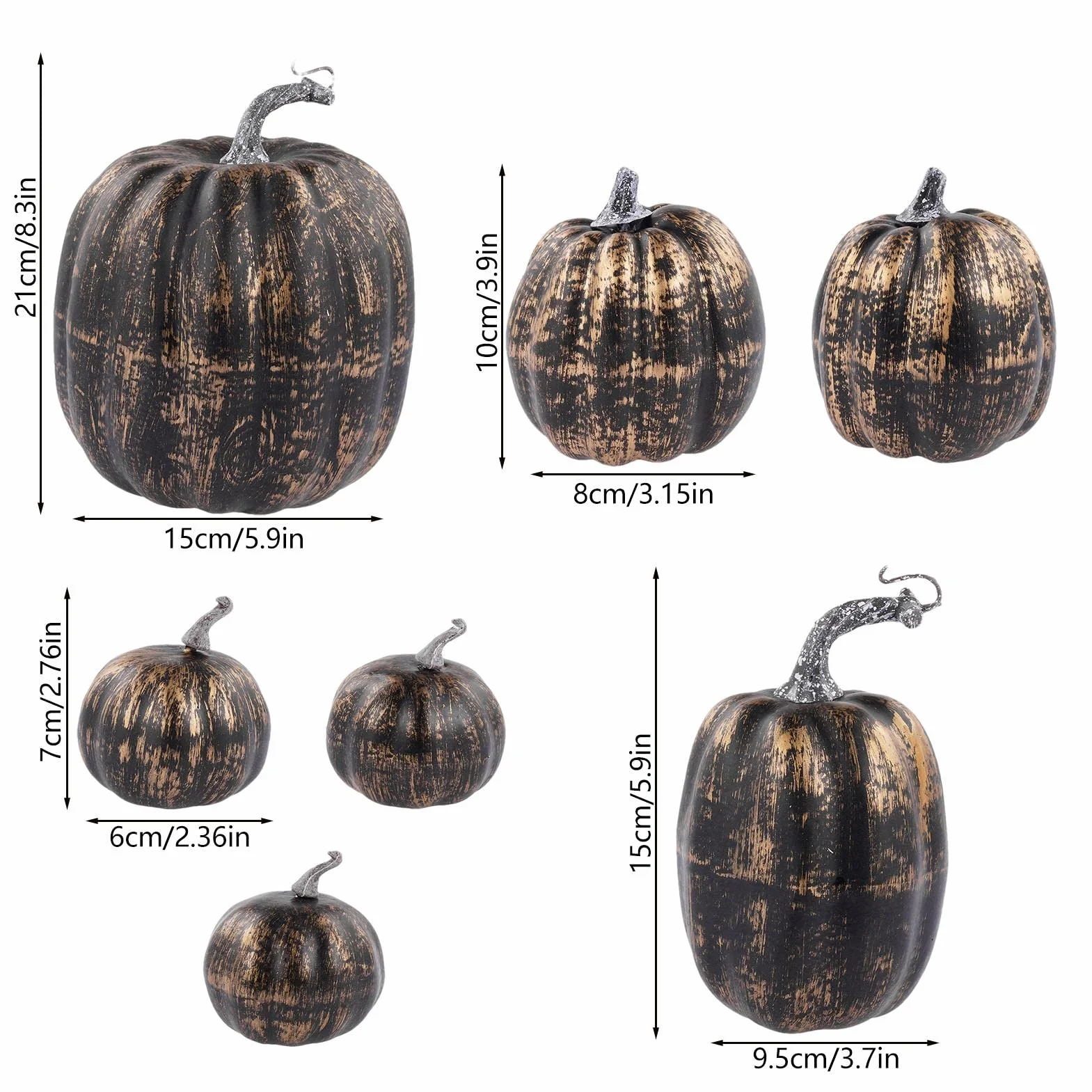7 Citrouilles Artificielles Or-Noir, Décoration Halloween Automne Mariage