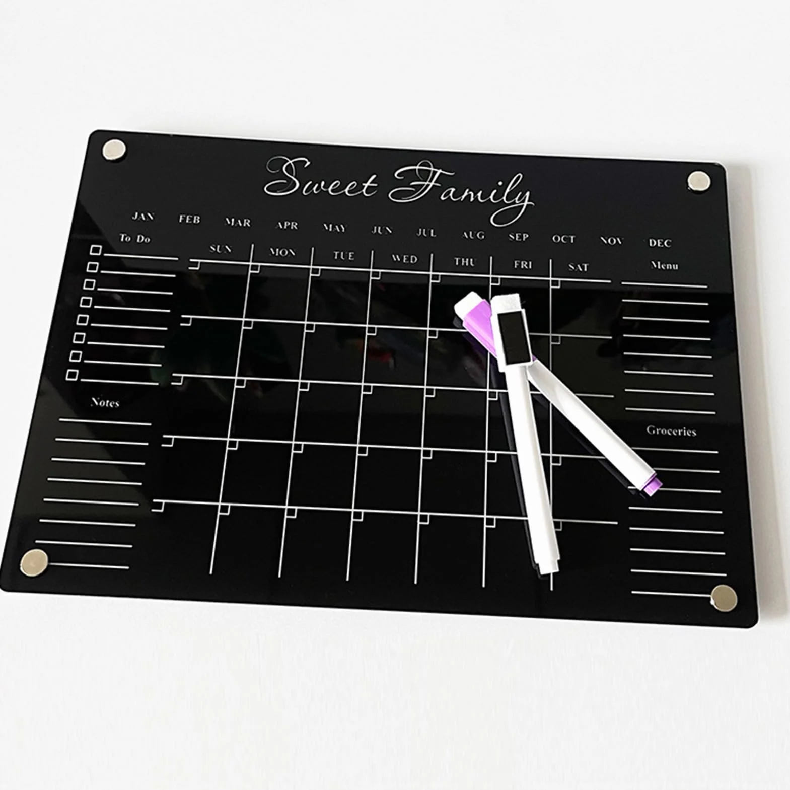 Calendrier Magnétique pour Frigo Planificateur avec 6 Marqueurs Effaçables