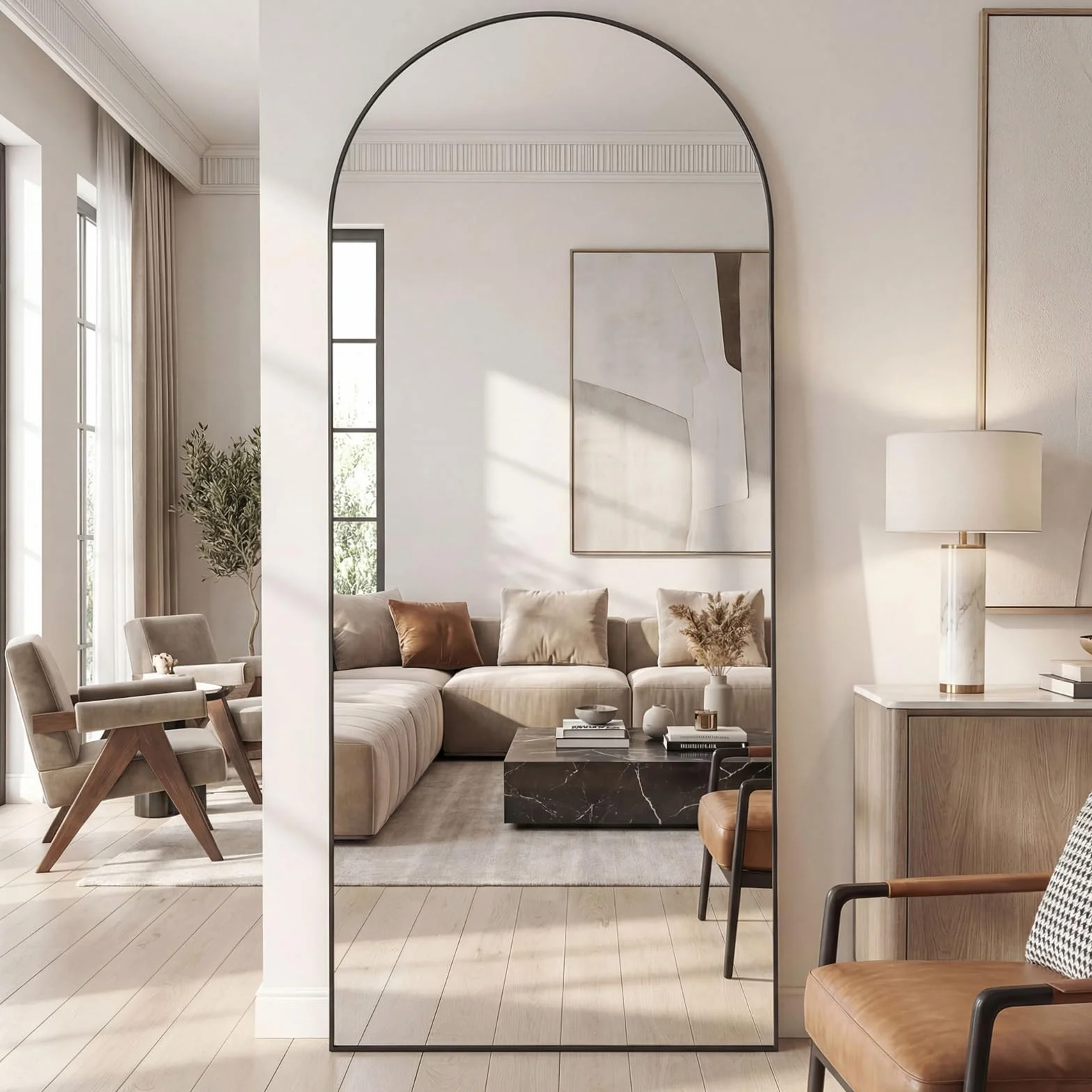 Miroir sur Pied Mural 180x75cm Grand Miroir Pleine Longueur Verre Sécurité Cadre Aluminium Design Arche