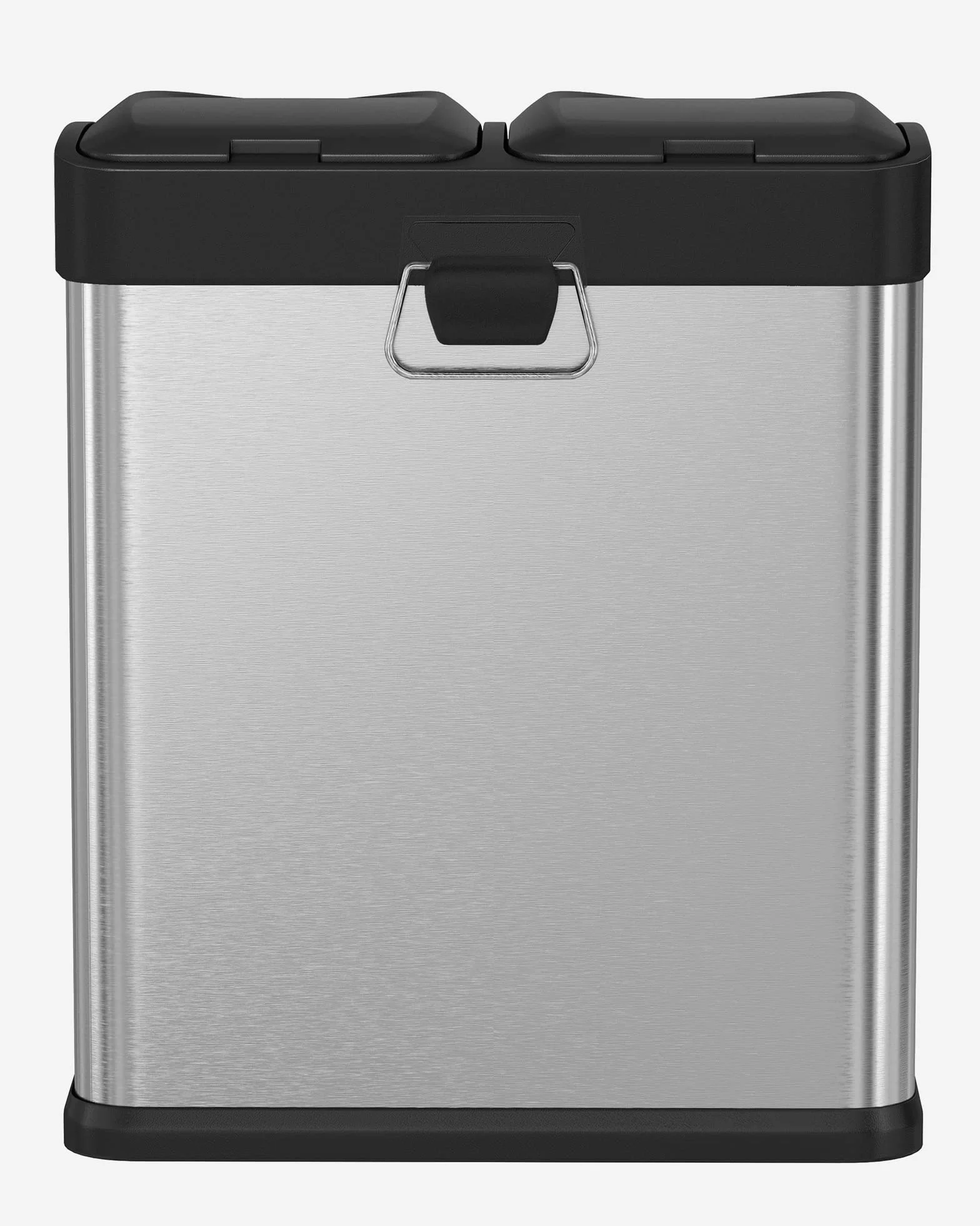 SONGMICS Poubelle de recyclage 30 L, seau de tri avec pétales, acier, 2 x 15 L, seau intérieur amovible, argent et noir LTB30L
