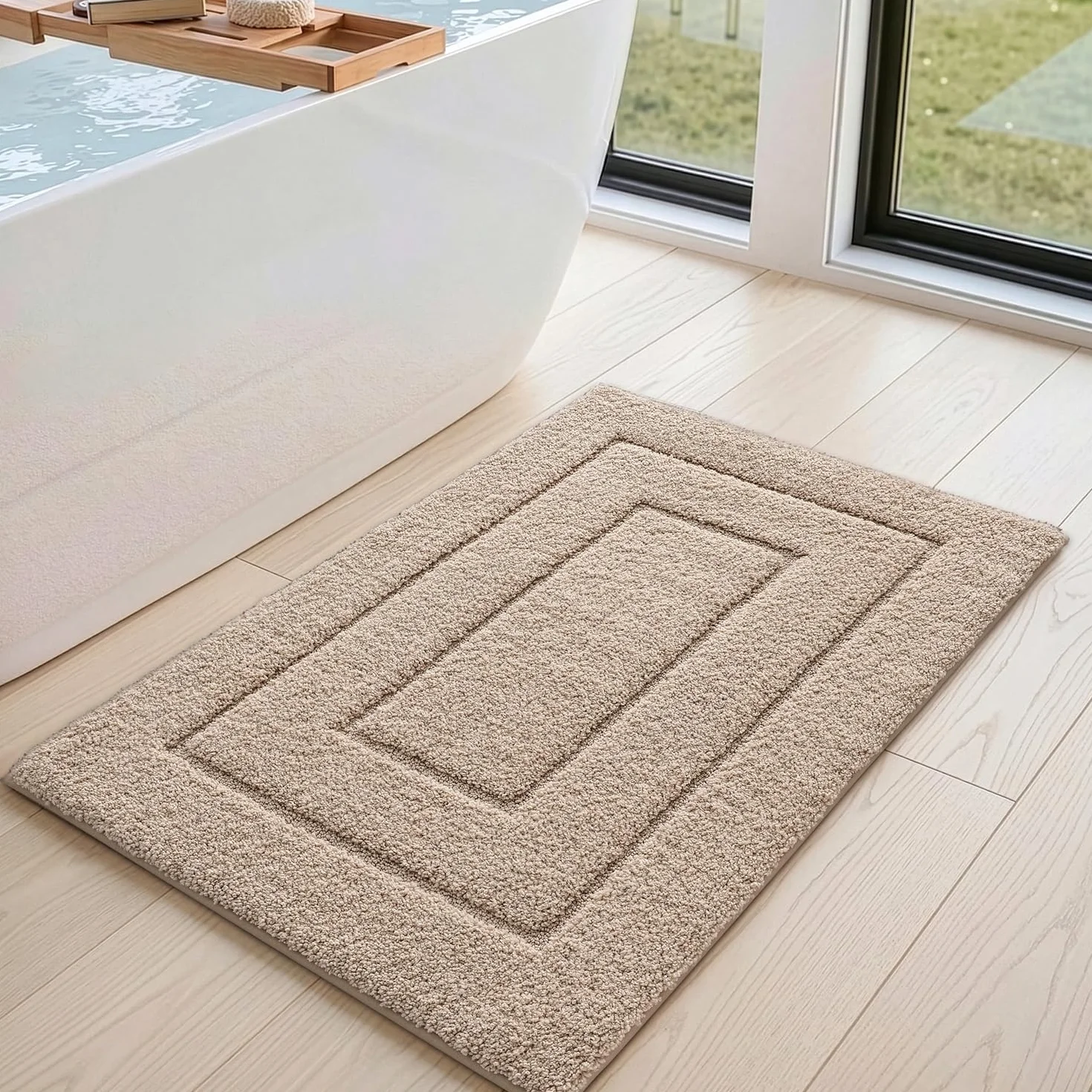 DEXI Tapis de Bain Antidérapant 60x90 cm Microfibre Lavable en Machine Beige