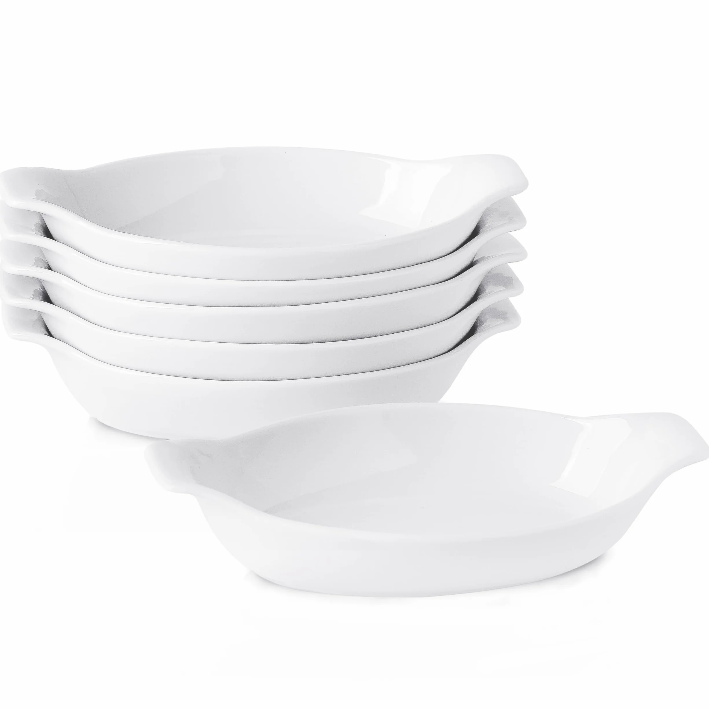 Lot de 6 Petits Plats de Cuisson en Céramique, Plat a Gratin Individuel Four 350 ml - 22,8 x 11,9 x 4,3 cm, Plats de Cuisson Ovales avec Poignées, Allant au Four et au Micro-ondes