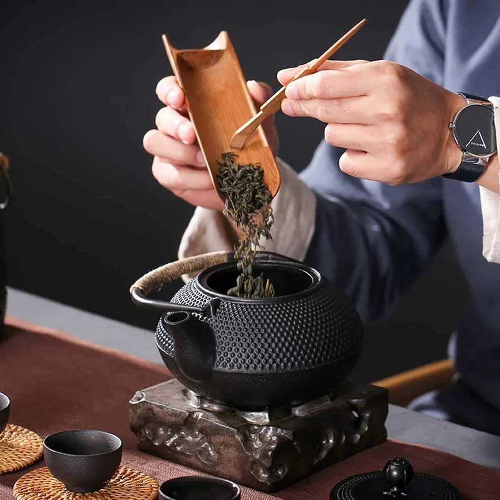 Théière en Fonte avec Infuser, 800ml Théière Induction pour Thé Noir, Bouilloire à Thé pour Les Amateurs de Thé, Noir