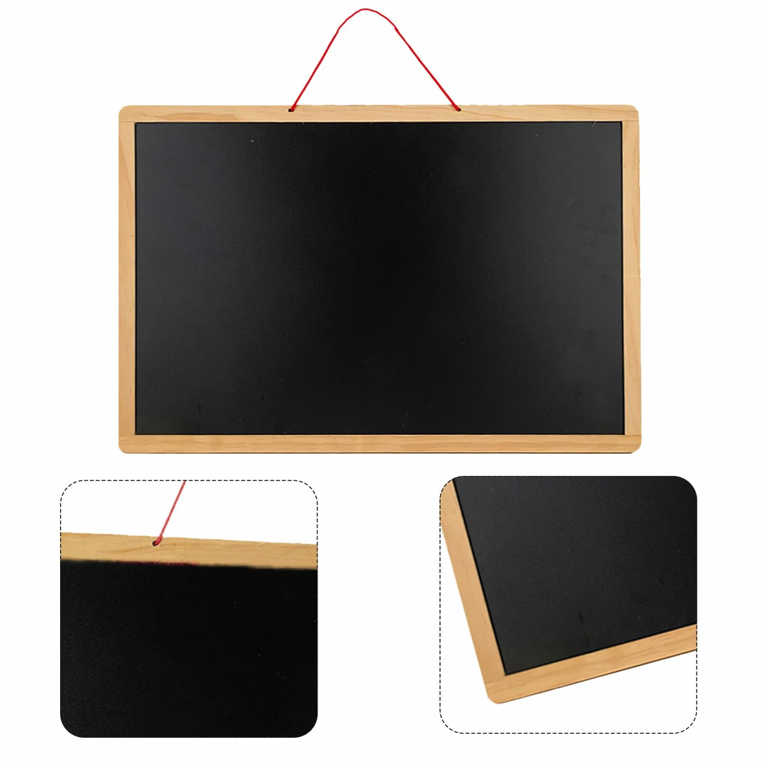 Tableau Noir Double Face Bois avec Corde Suspendue pour Notes et Messages