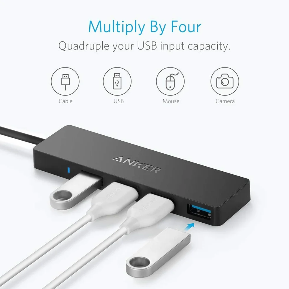 Koncentrator, hub USB Anker z 4 portami, wieloportowy koncentrator USB 3.0, rozgałęźnik USB do laptopa, przedłużacz do laptopa z jednym portem, komputera stacjonarnego i innych urządzeń