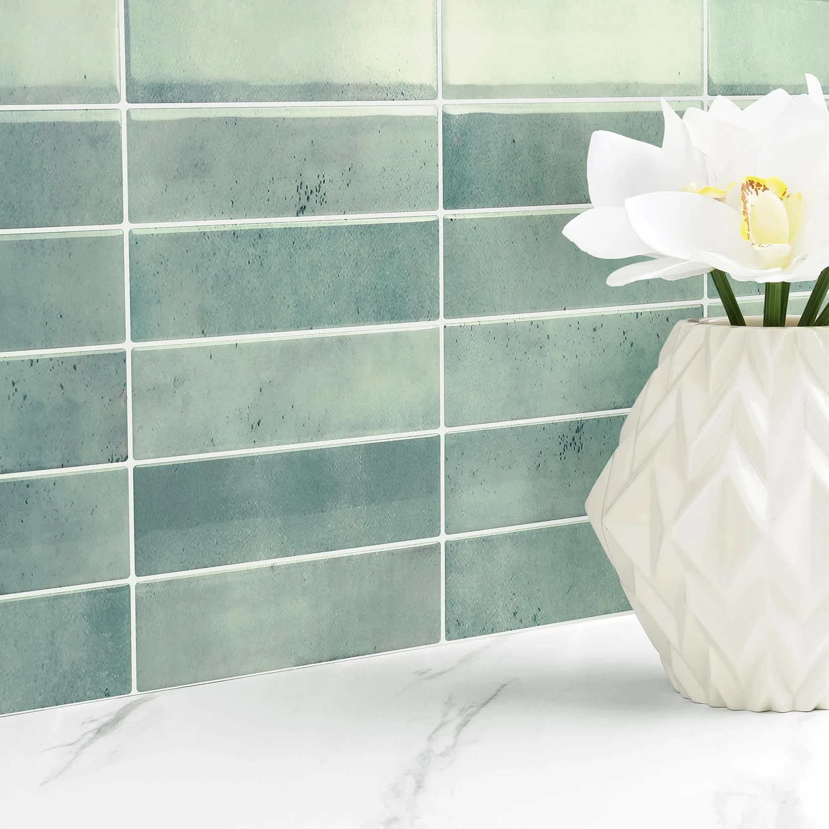 Livelynine Credence Adhesive 3D Stickers Carrelage Salle de Bain étanche 30x30 32 Pièces Vert Sauge