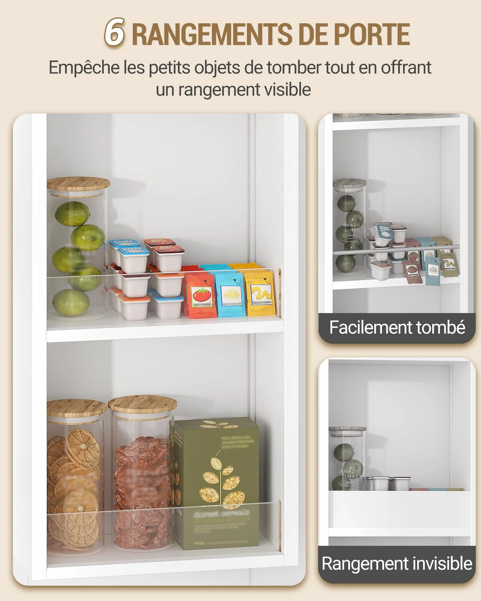 Hzuaneri Meuble Cuisine, Buffe Haute avec Porte-étagère 6 Niveaux, Meuble de Rangement avec 4 Portes et 1 Grand Tiroir, Style Moderne, Cuisine, Salon, 40 x 80 x 180 cm, Blanc PT21003X