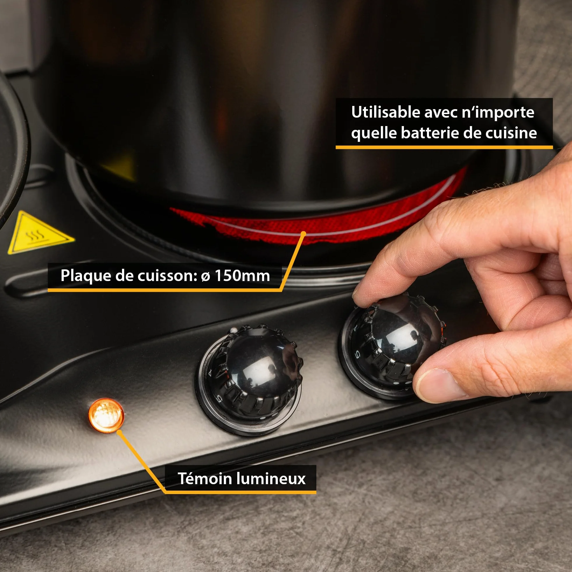 TZS First Austria - Plaque de cuisson double infrarouge vitrocéramique TOUS types de casseroles 2000W - Mini réchaud électrique pour déménagement, camping & maison - Réglage continu & témoin contrôle