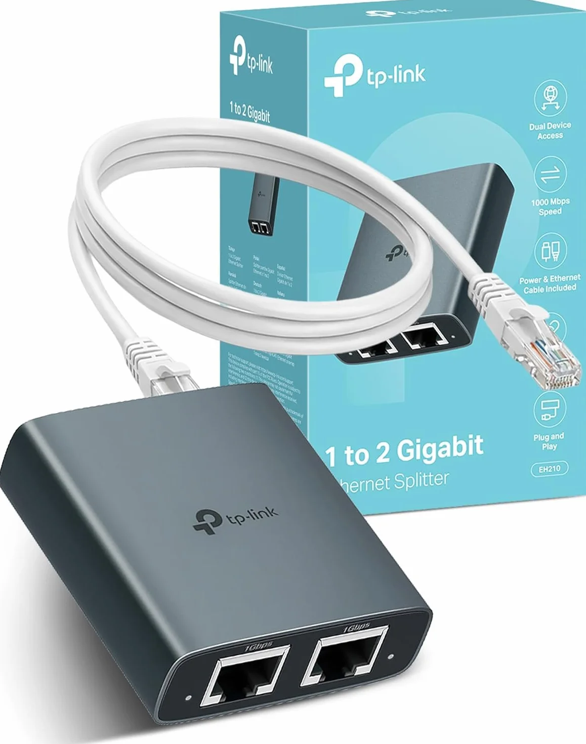 TP-Link EH210 Switch Ethernet 2 Ports 1000 Mbps RJ45 Splitter Réseau