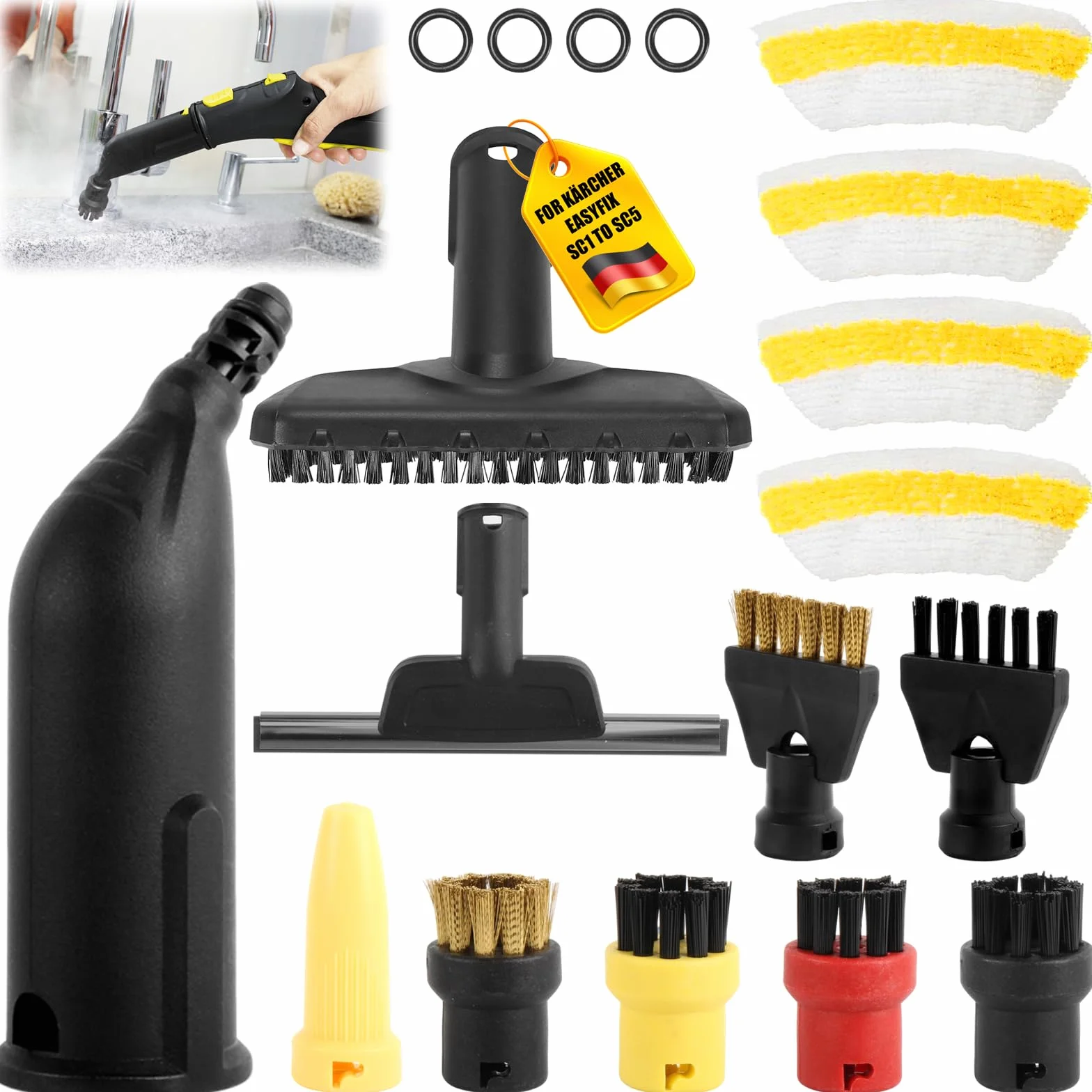 Kit 18 Accessoires Nettoyeur Vapeur Kärcher EasyFix SC1 SC2 SC3 SC4 SC5 - Buses Brosses Raclette Chiffons Microfibre