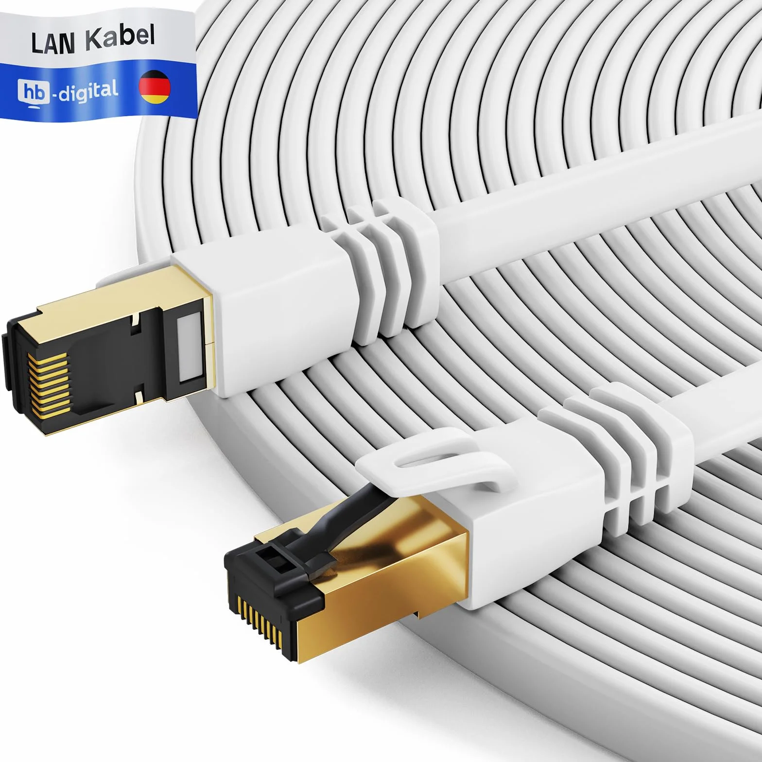Câble patch CAT.8 LAN plat U/FTP LSZH RJ45 cuivre 40 Gbits Ethernet 2000 MHz 1,5 m Blanc