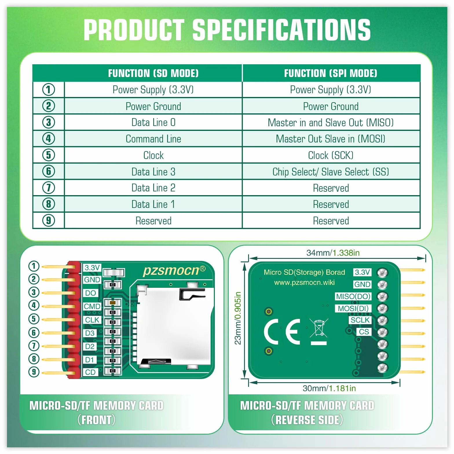 Module De Prise pour Lecteur De Mémoire Micro-SD/TF (2 pièces) Compatible avec Raspberry Pi Et Arduino Board