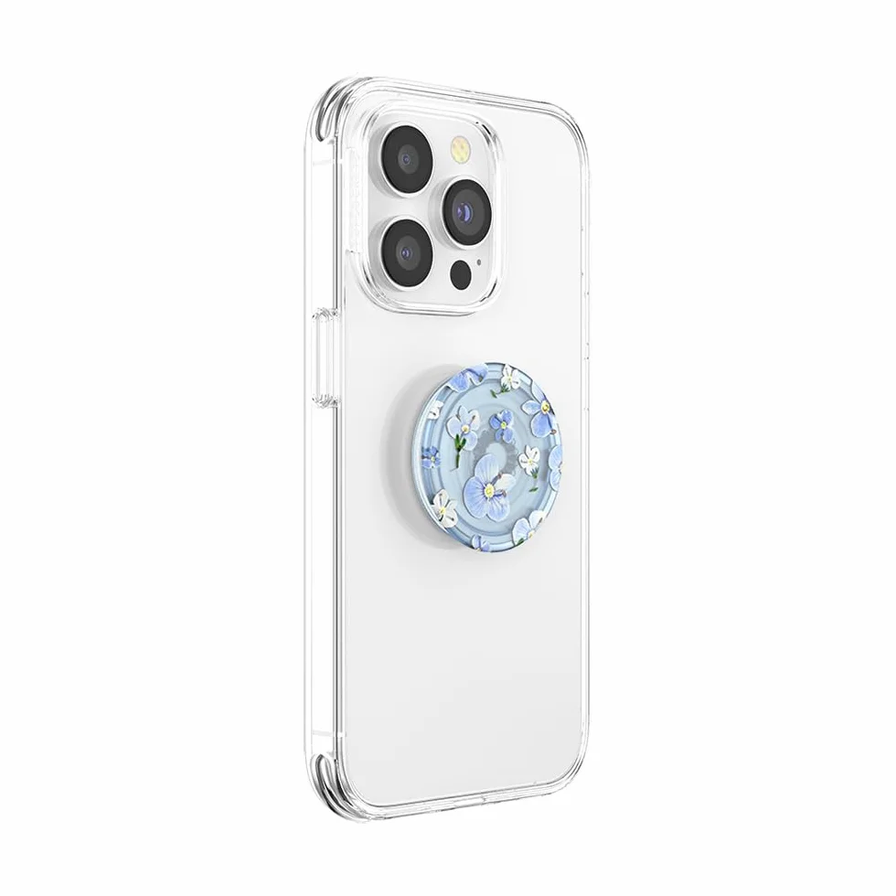 PopSockets: PopGrip Plant – rozszerzany stojak i uchwyt wykonane z materiałów na bazie roślin z wymienną górną częścią do smartfonów i tabletów – półprzezroczyste niebieskie pola