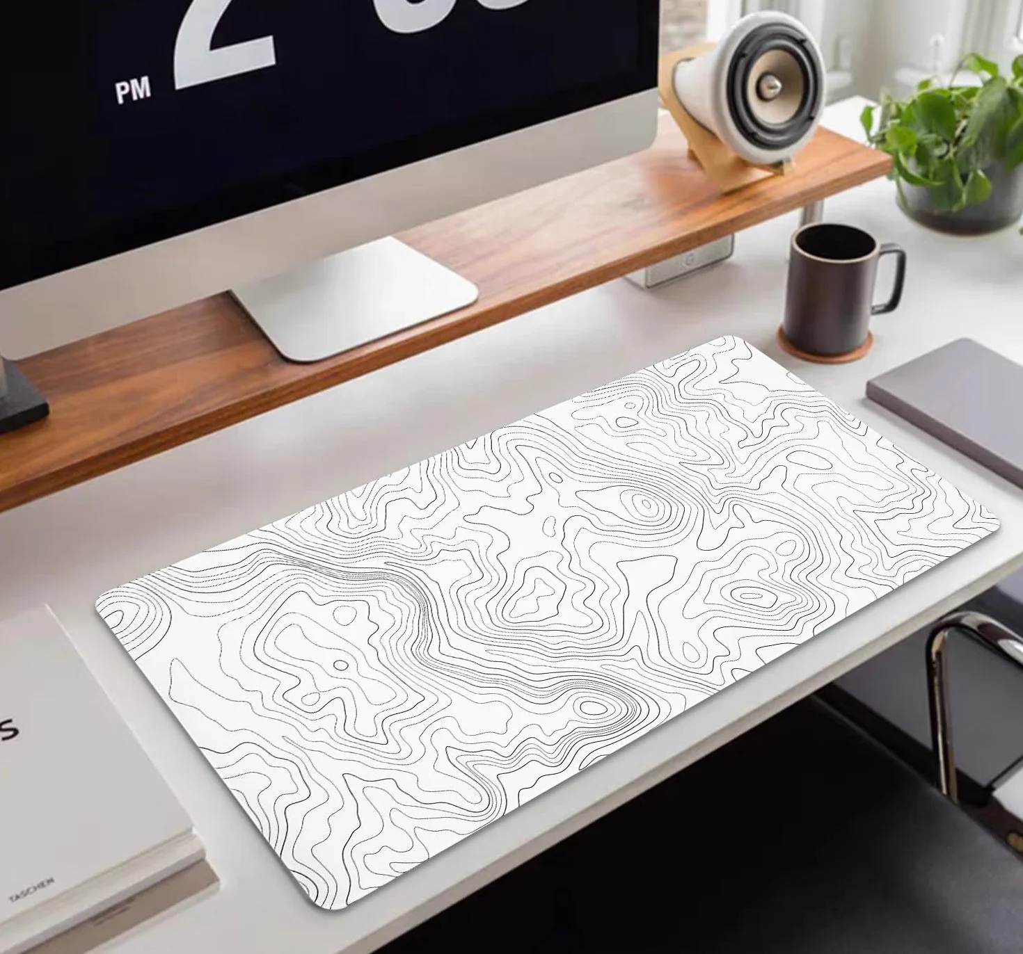 Niviy Tapis de Souris XXL 900x400mm Topographique Gaming Ergonomique Antidérapant Blanc Bords Cousus 3mm