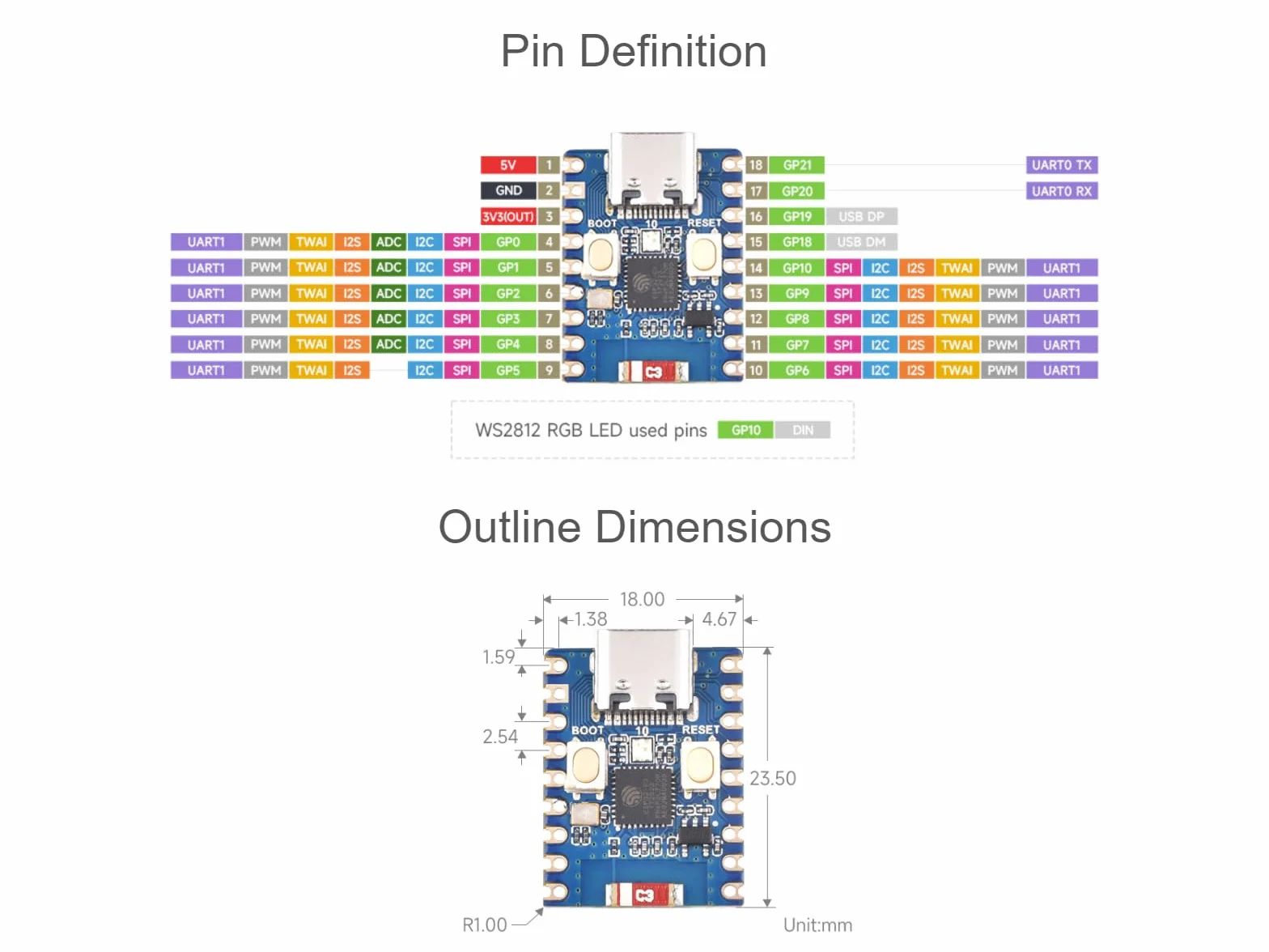 ESP32-C3 Mini Development Board ESP32-C3FN4 Single-Core Processor 2.4GHz Wi-Fi Bluetooth 5 160MHz C/C++ MicroPython