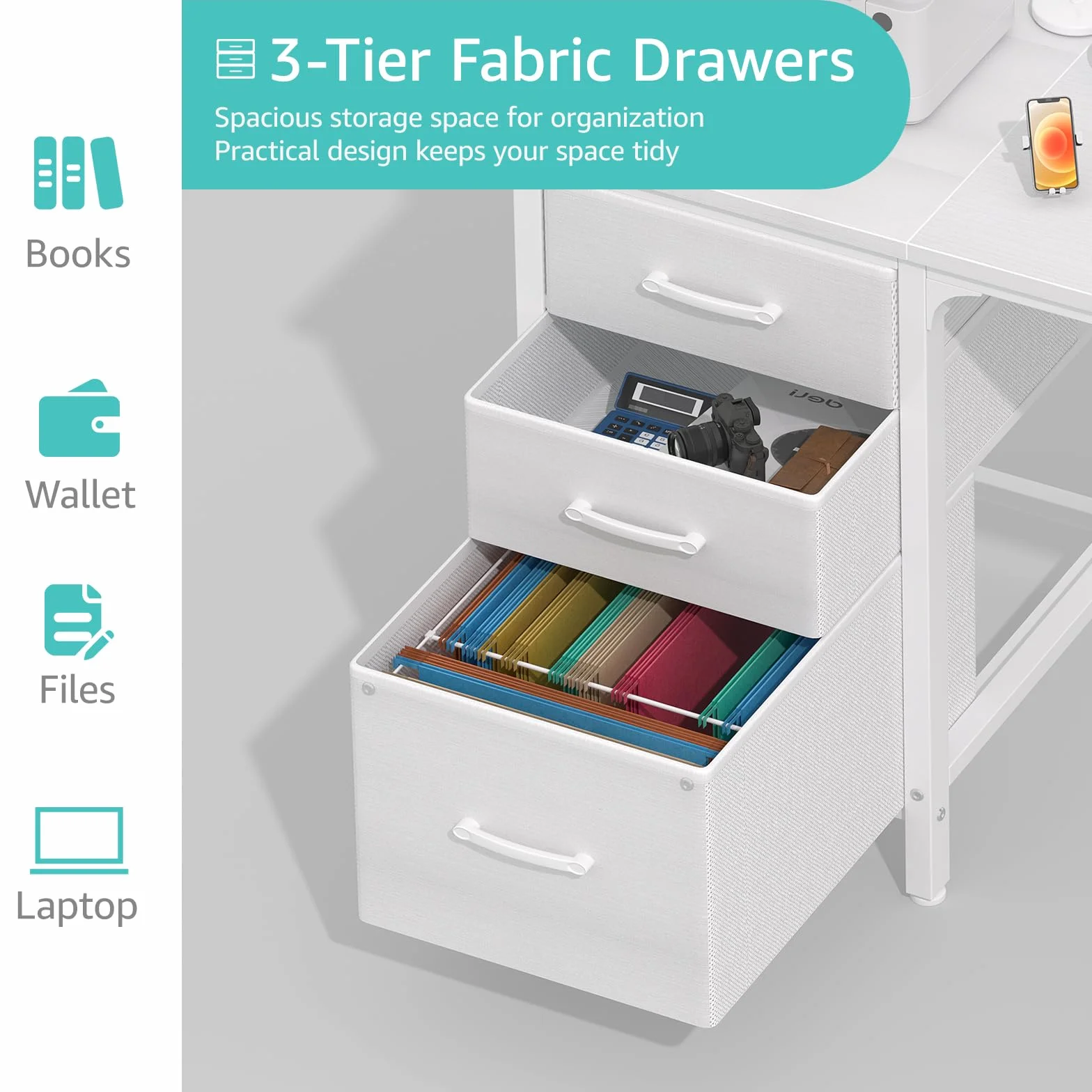 Lufeiya Blanc Bureau avec Rangement 120cm avec Tiroir pour Ordinateur Gaming