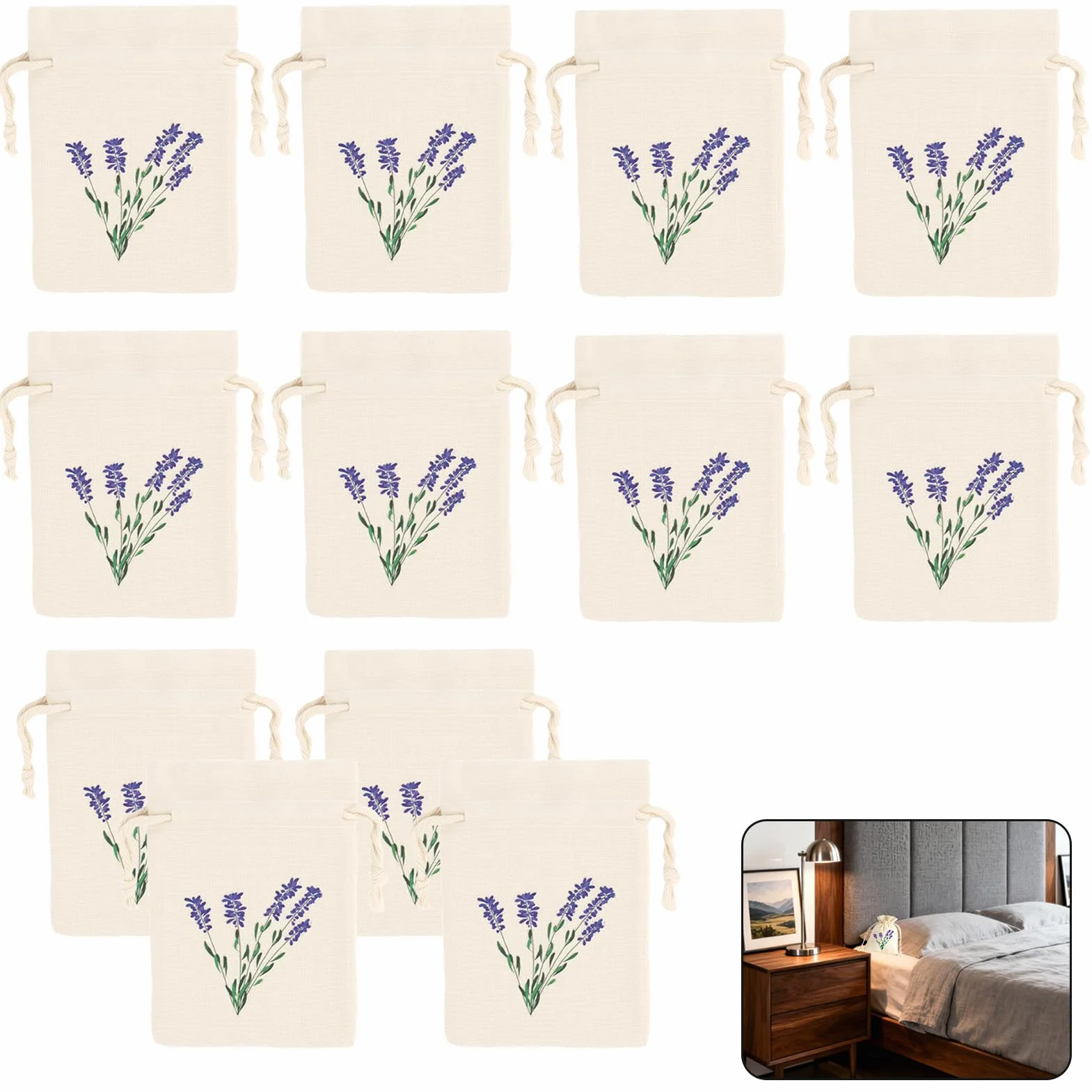 Sachets à Remplir Lavande Vides Lot de 12 Pochons Tissu avec Cordon de Serrage Réutilisables