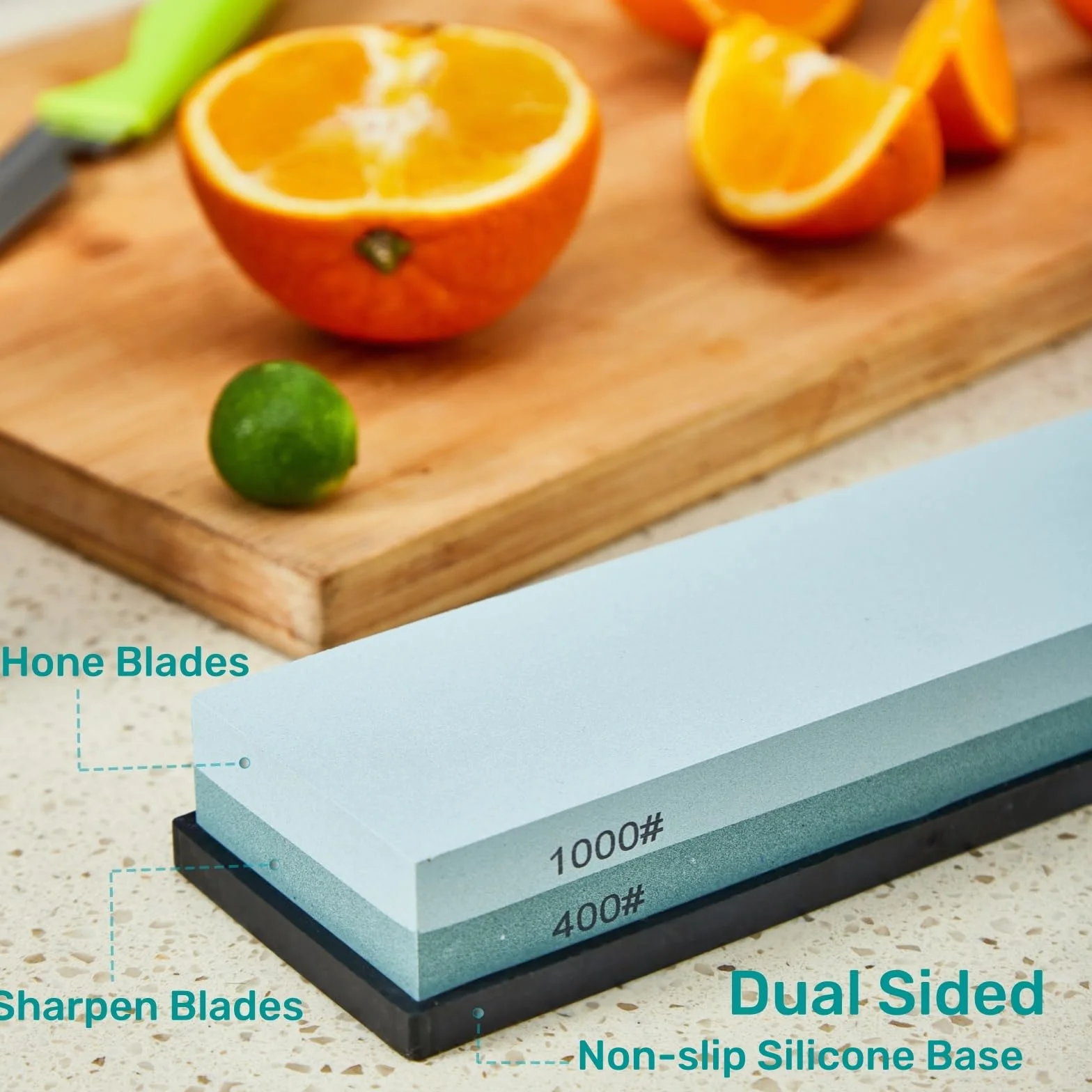 Pierre à aiguiser haut de gamme grain 400/1000, aiguiseur manuel double face avec base antidérapante pour couteaux de cuisine