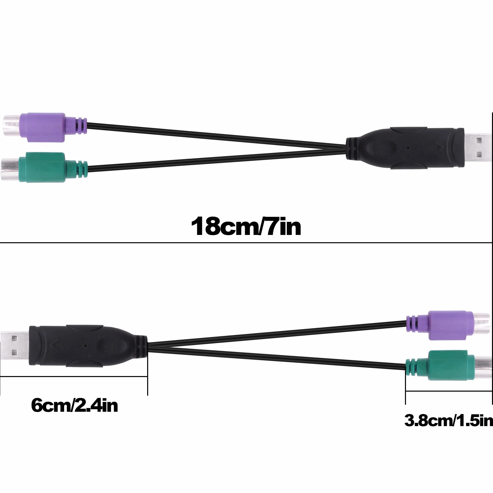 Câble adaptateur USB vers double PS/2 pour clavier PS2 femelle vers USB 2.0 mâle 18 cm