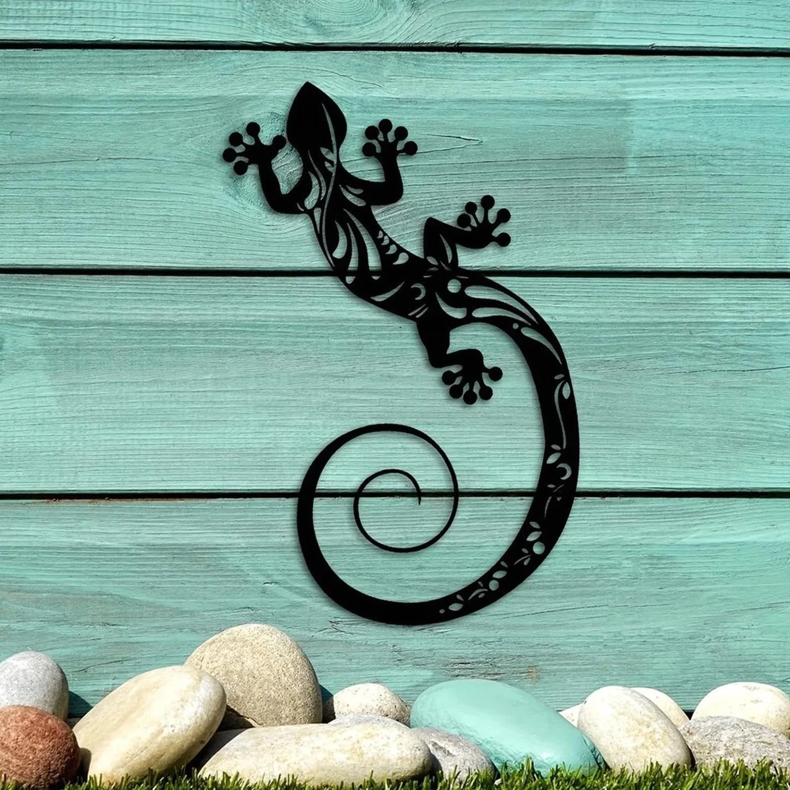 Sharplace Décoration Murale Métal Lézard, Sculpture Salamandre Exterieur pour Patio Jardin