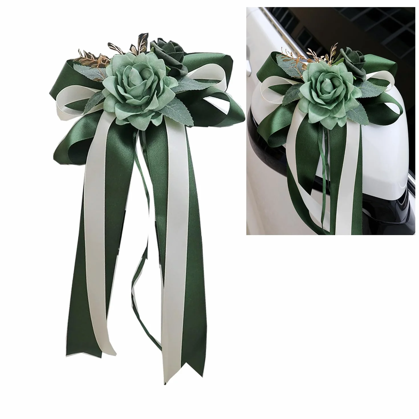 Lot de 4 Nœuds de Voiture en Soie Simulation Rose pour Mariage Décoration Poignée de Porte Rétroviseur