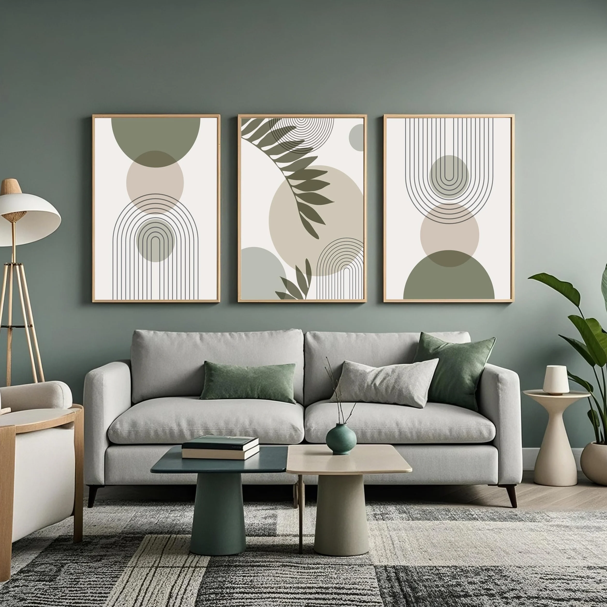 Lot de 3 Tableau Décoration Murale Vert Sauge 40x60 cm Affiche Moderne Sans Cadre Toile Déco Bohème