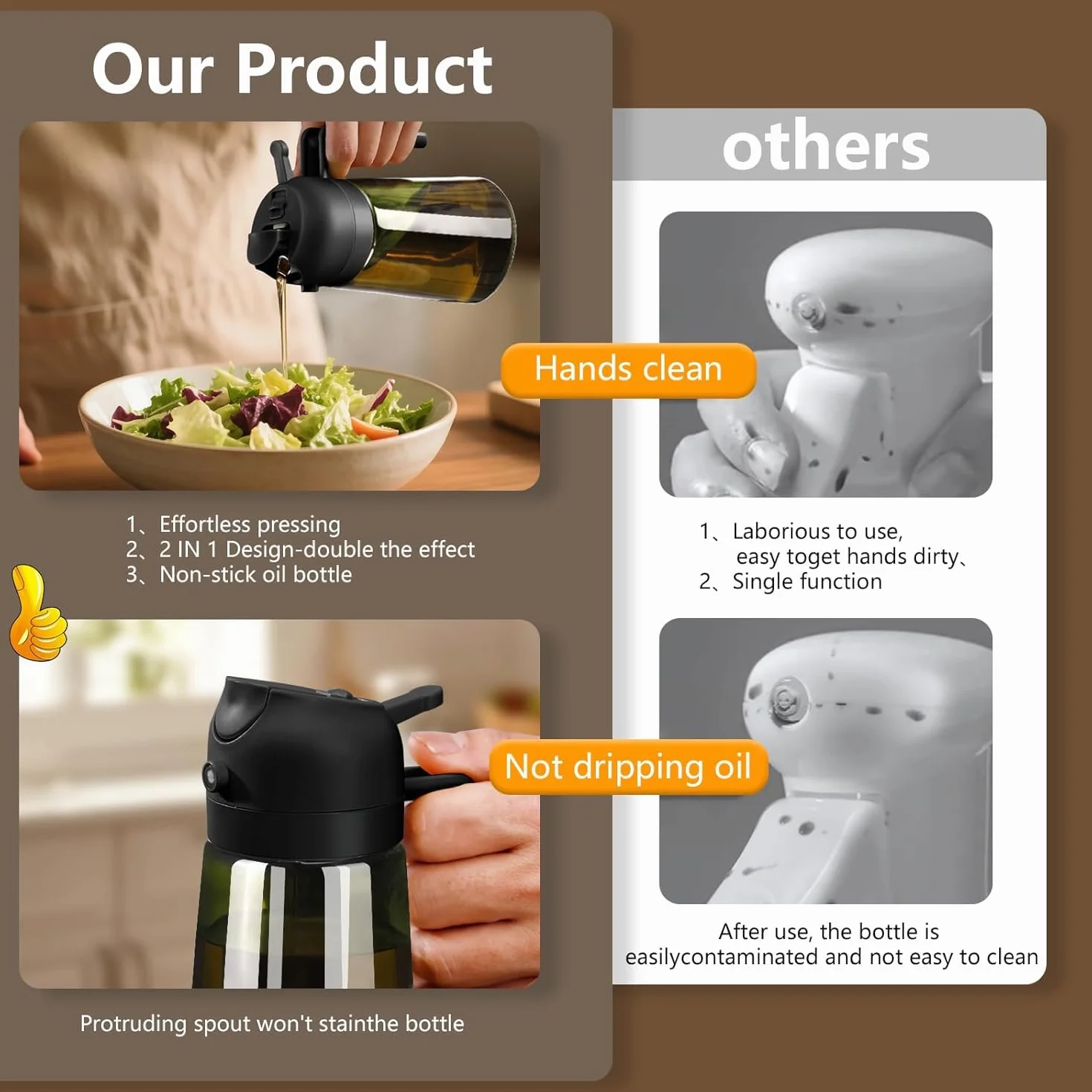 Vaporisateur à Huile 470 ml en Verre Résistant à la Lumière pour Cuisine Friteuse Air Salade Barbecue