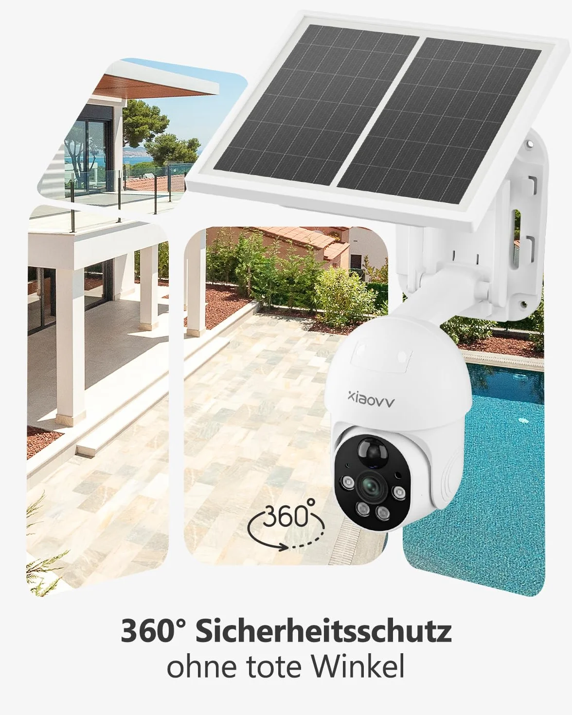 XIAOVV, Kamera monitoringowa o rozdzielczości 2 MP HD, zewnętrzna kamera monitorująca 10 000 mAh, 2,4 G, WiFi, kamera do monitoringu zewnętrznego, łatwa instalacja bezprzewodowa, kamera solarna