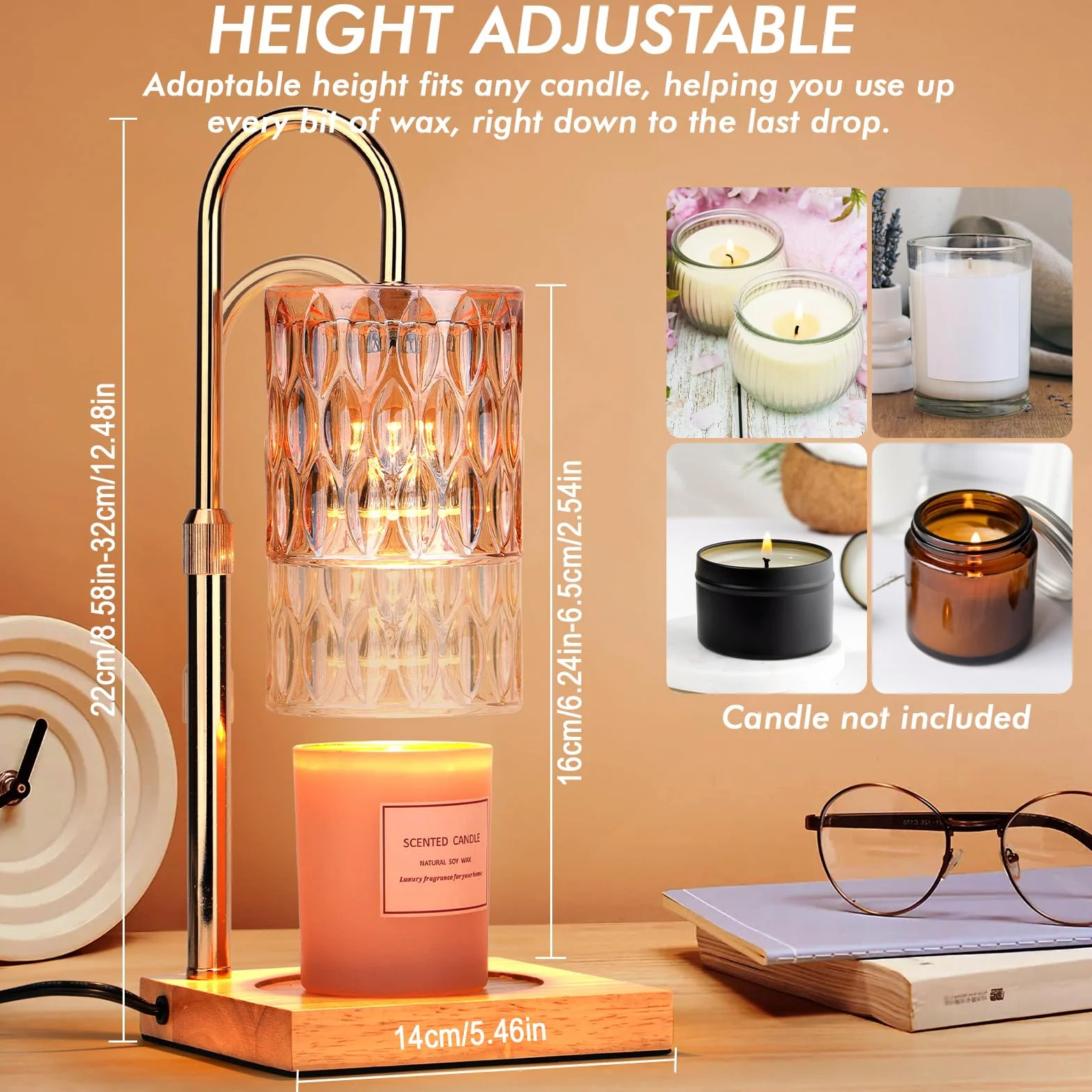 Lampe Chauffe Bougie Victop Chauffage à Bougies à Chandelle avec Minuterie, Candle Lampe électrique Dimmable, Lampe à réchauffeur de Cire sans Flamme, Hauteur réglable, Décoration pour Maison Chambre