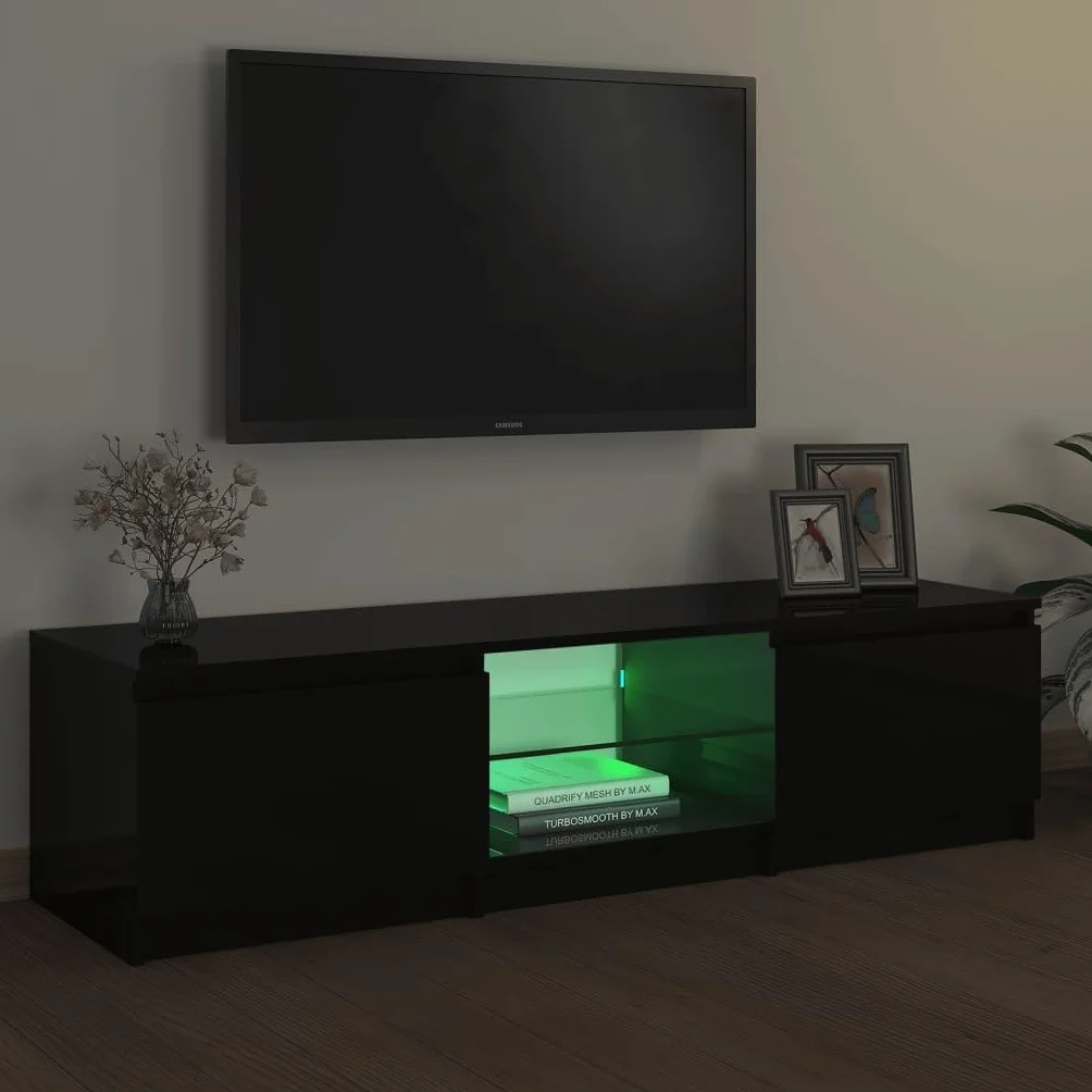 Meuble TV LED Moderne et spacieux avec éclairage RGB en Bois Noir de 140 cm Ameublement et Décoration, Meubles TV