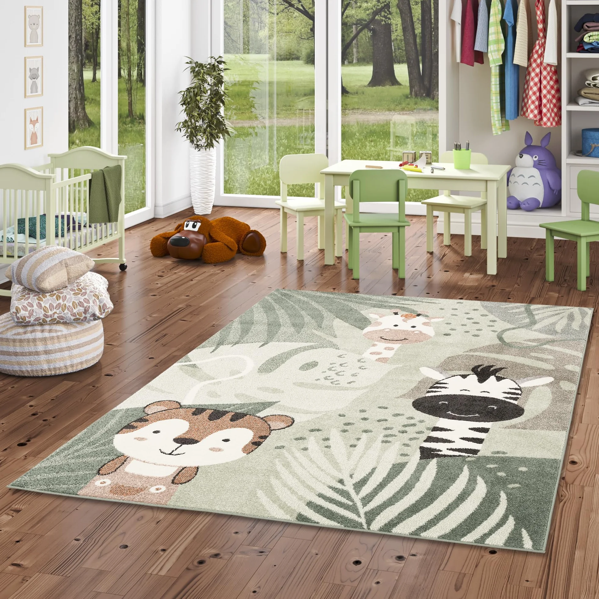Pergamon Softstar Kids - Tapis pour Enfants - Les Amis du Safari Vert Menthe - 5 Tailles